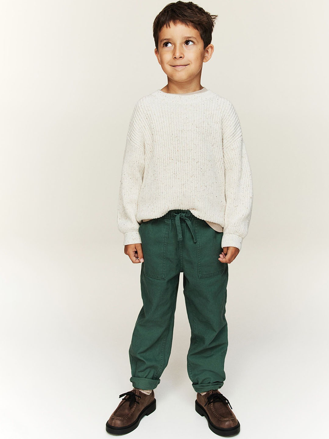 

H&M Boys Cotton Canvas Joggers, Green