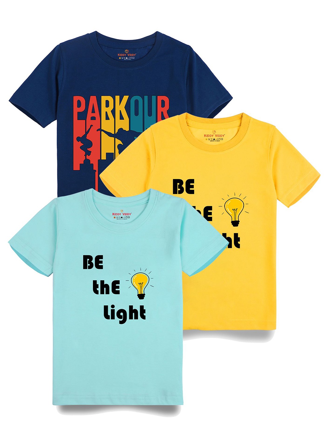 

AUSK Boys Pack Of 3 Graphic Printed Round Neck Cotton T-shirts, Yellow