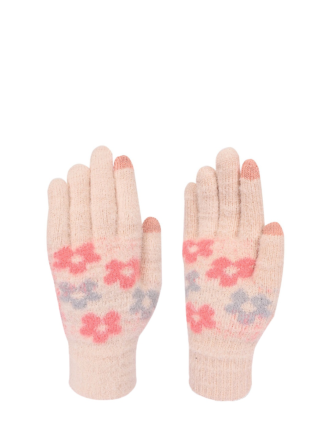 

LOOM LEGACY Women Patterned Acrylic Winter Gloves, Cream