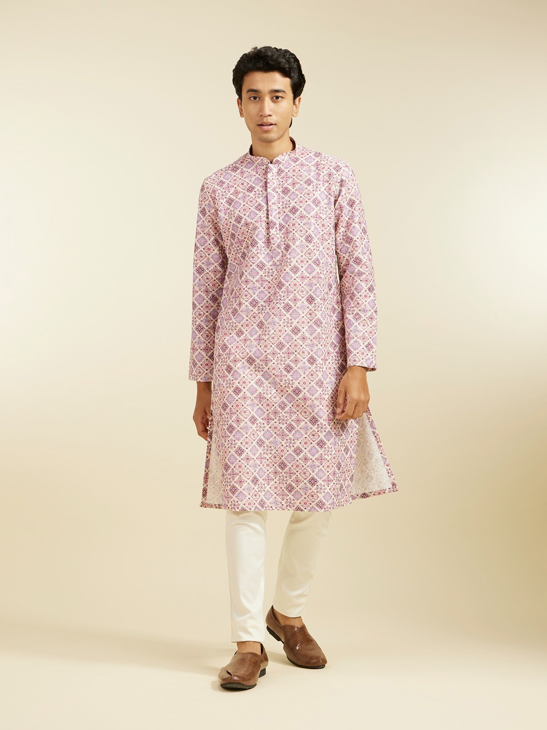 

Diwas by Manyavar Men Ethnic Motifs Printed Mandarin Collar Straight Kurta, White