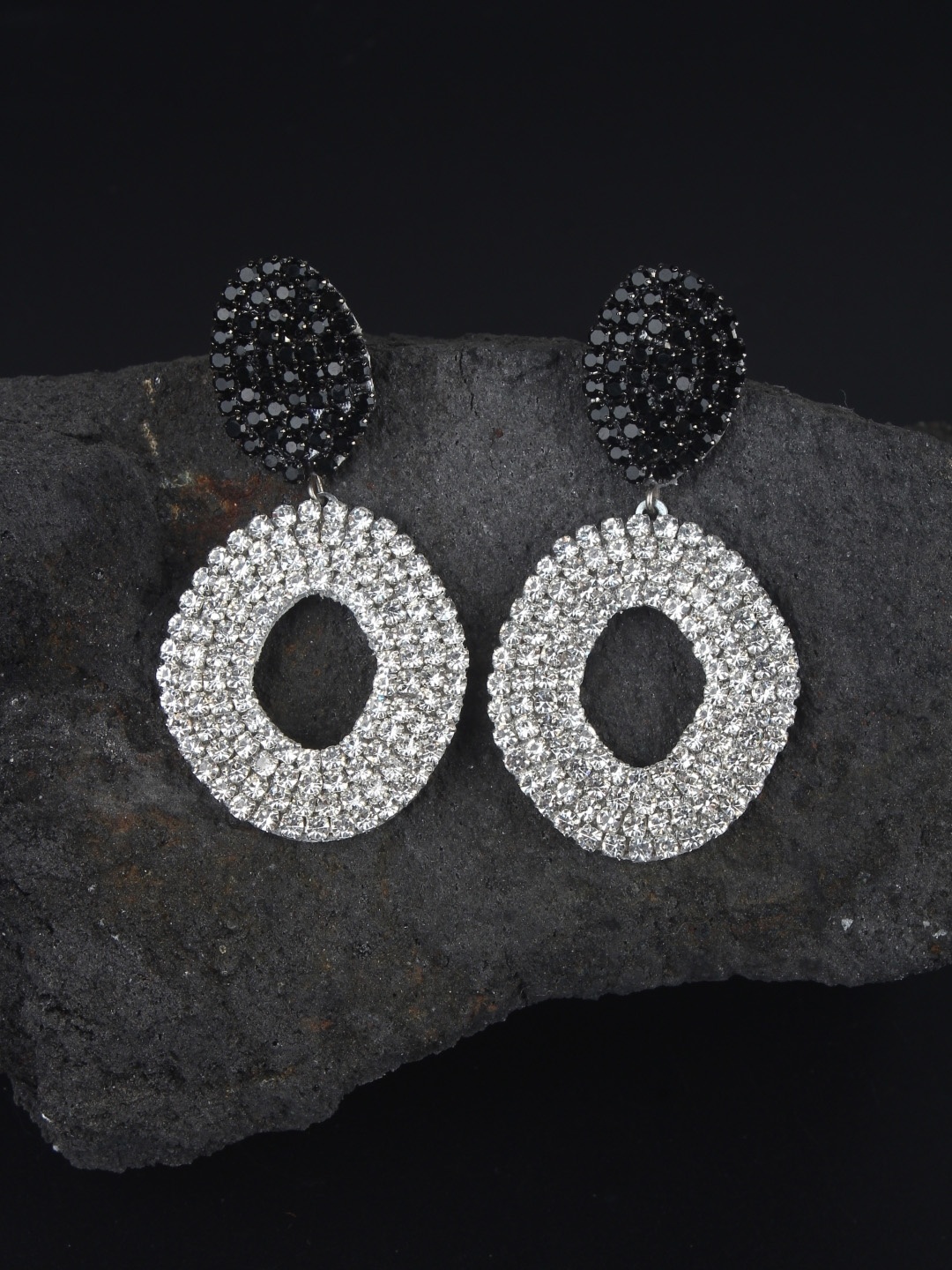 

KPOP Silver-Plated Contemporary Rhinestone Studded Drop Earrings