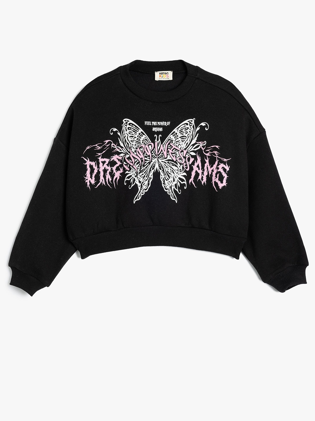 

Koton Girls Graphic Printed Round Neck Pullover Sweatshirt, Black
