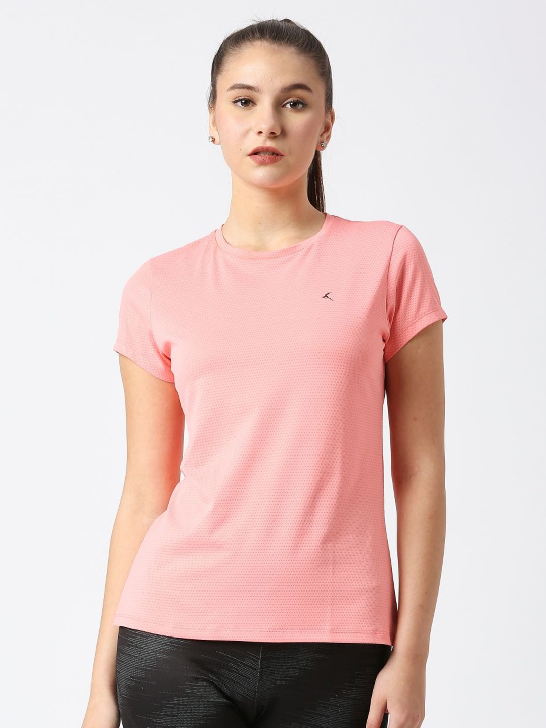 

Lovable Sport Women Round Neck Striped Sports T-shirt, Coral