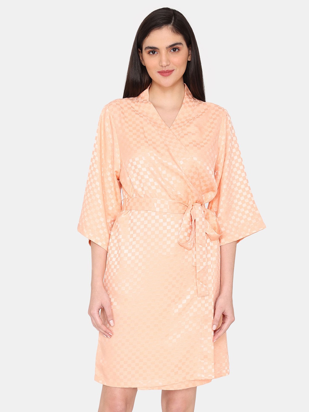 

Zivame Checked Sheen Woven Robe, Orange