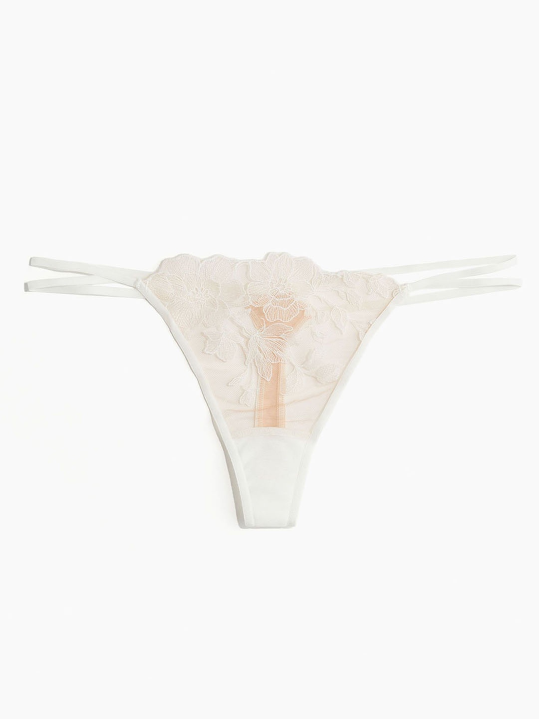 

H&M Women Embroidered Thong Briefs, Beige
