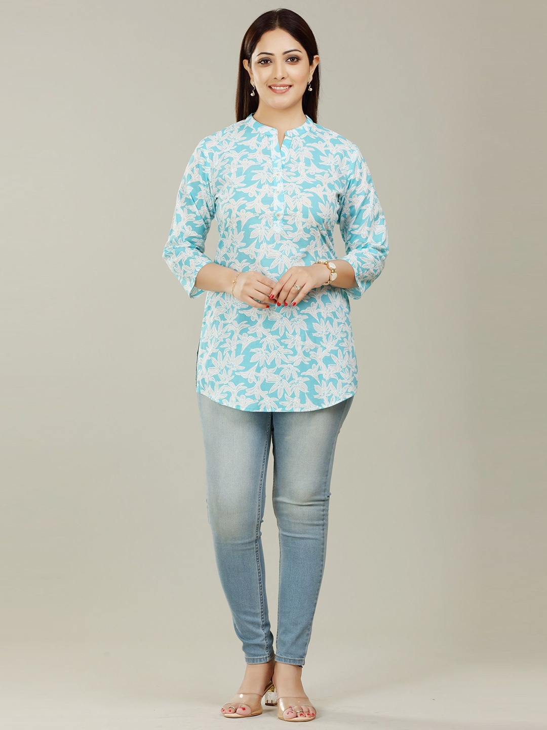

COTTON CULTURE Floral Printed Pure Cotton Kurti, Blue