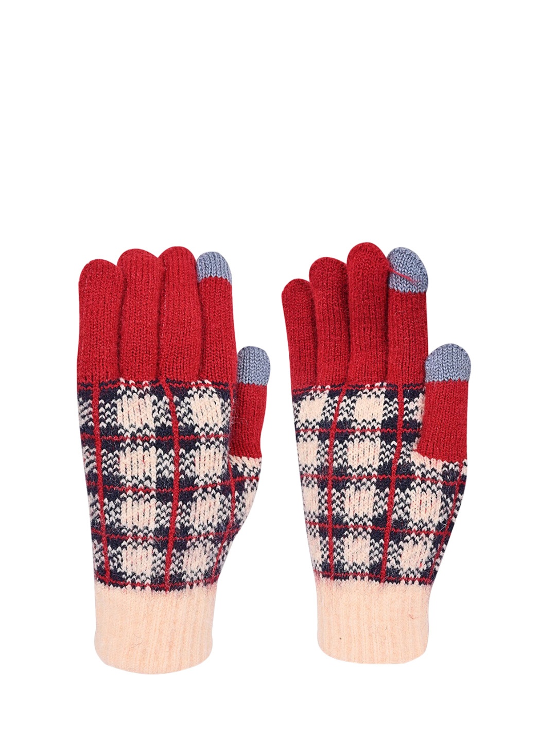

LOOM LEGACY Women Checked Acrylic Touchscreen Gloves, Red