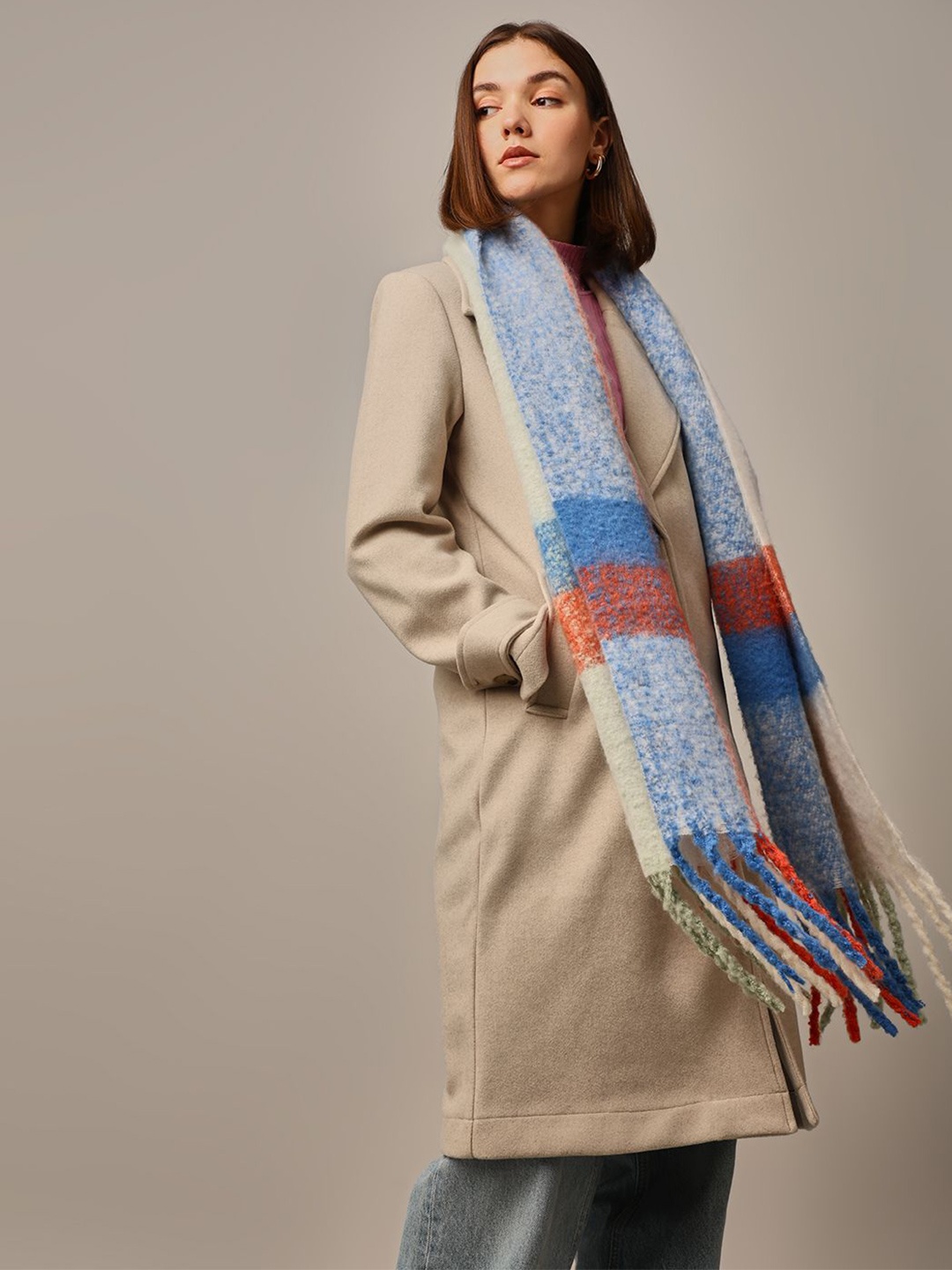 

ONLY Women Checked Scarf, Blue