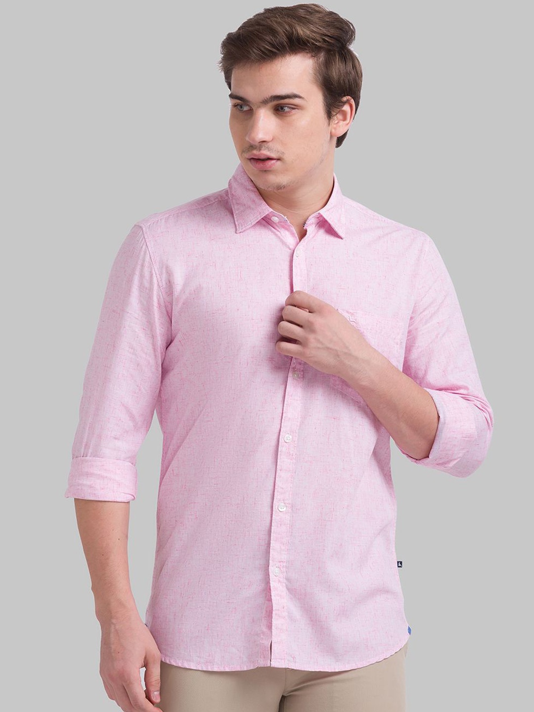 

Parx Men Cutaway Collar Solid Lyocell Slim Fit Casual Shirt, Pink