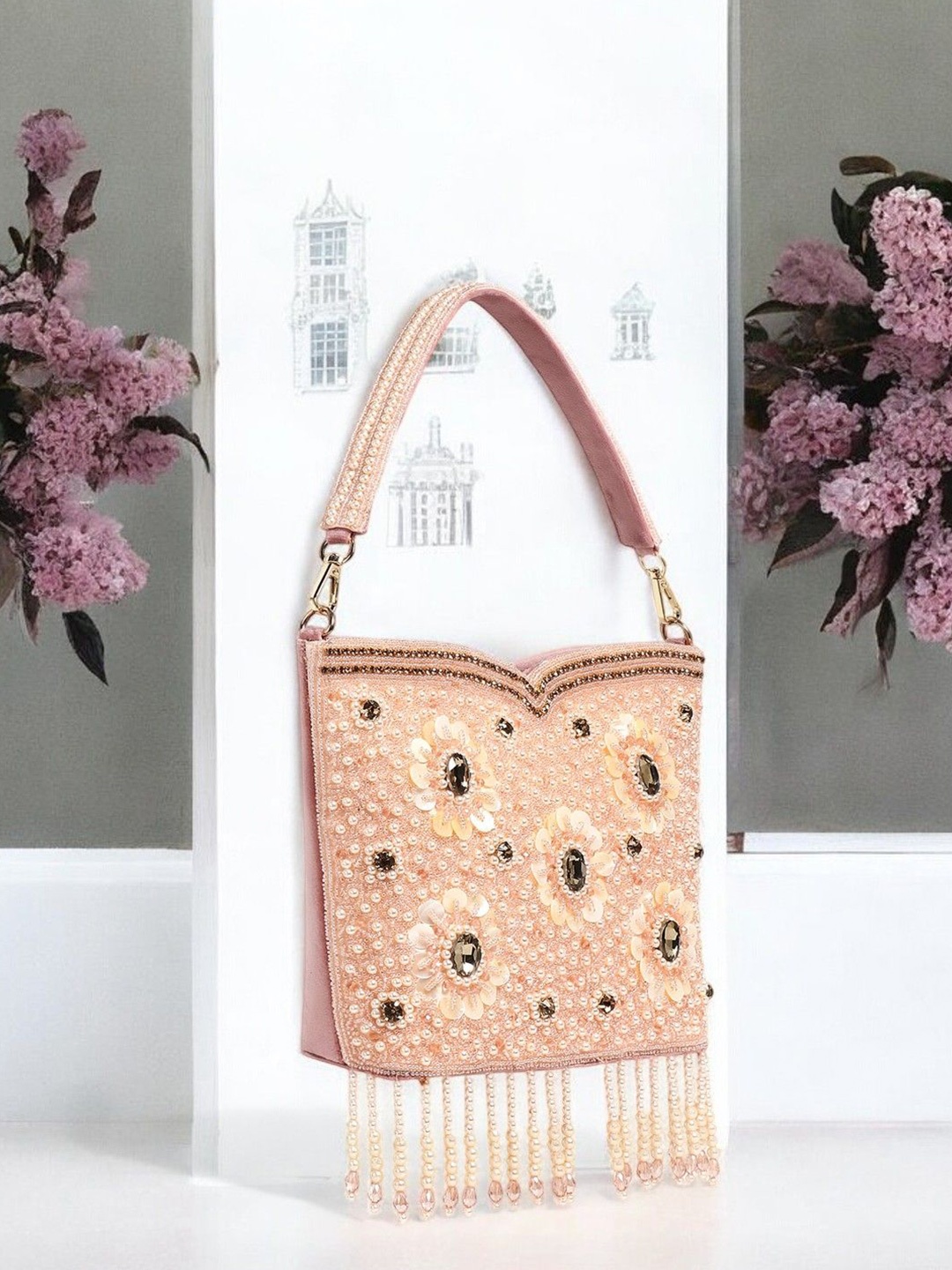 

Exotic Embellished Jute Purse Clutch, Pink