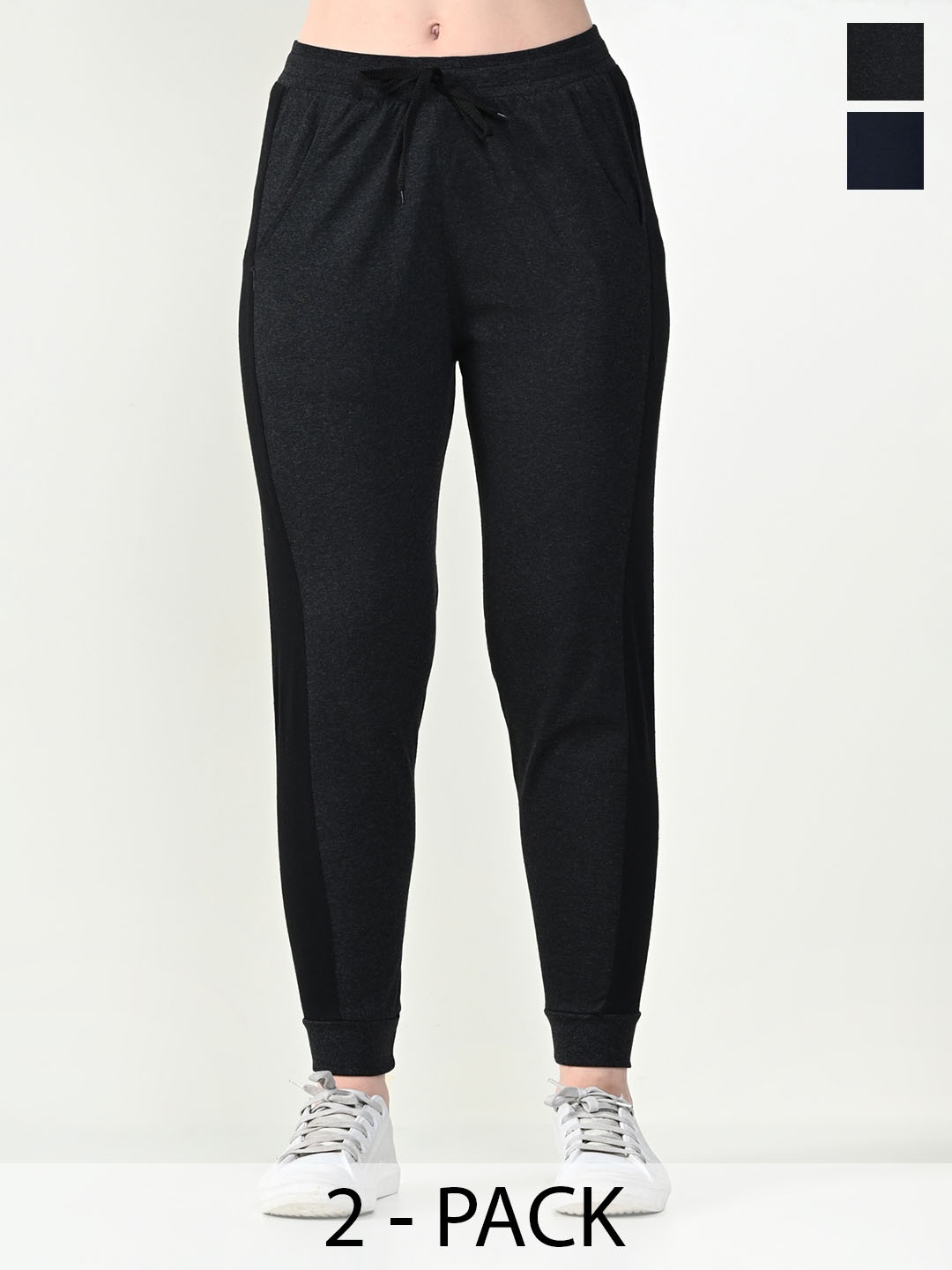 

BAESD Women Pack Of 2 Cotton Mid-Rise Joggers, Black