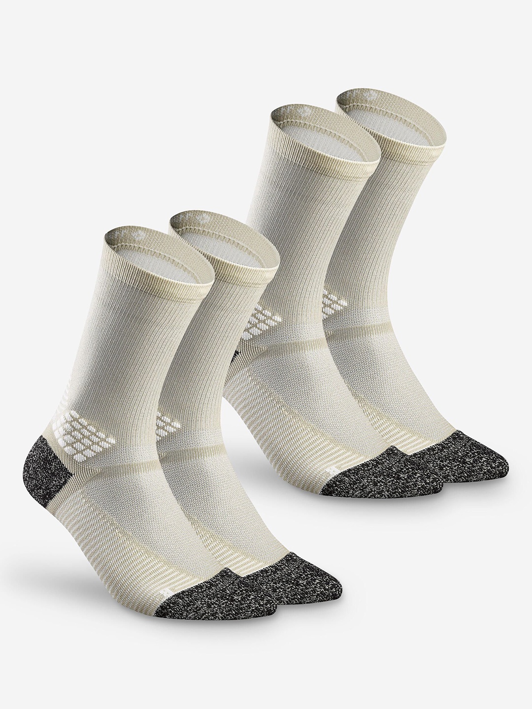 

Quechua By Decathlon Unisex Grey Anti Blister Quick Drying High Ankle Socks - Pack Of 2, Beige