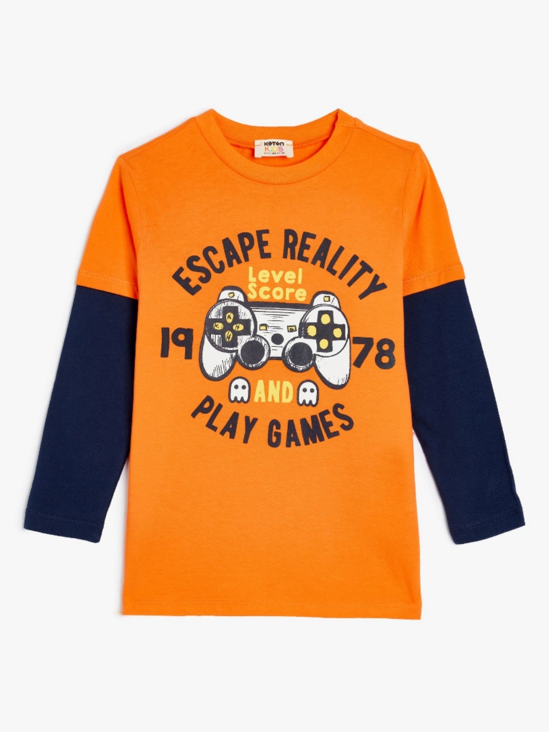 

Koton Boys Graphic Printed Round Neck Cotton T-shirt, Orange
