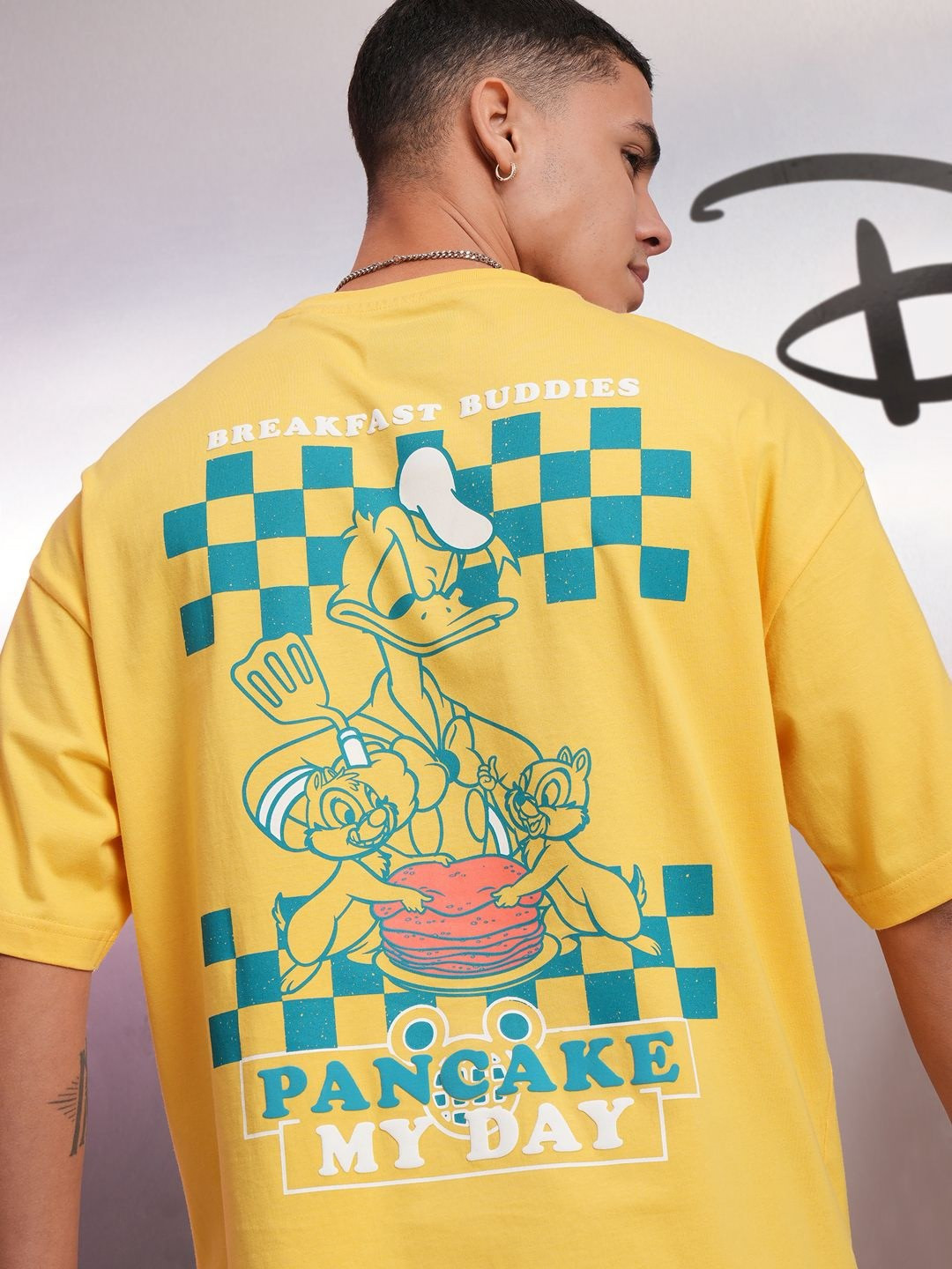 

HIGHLANDER Disney Men Donald Duck Cotton Oversized Drop Shoulder Tshirt, Yellow