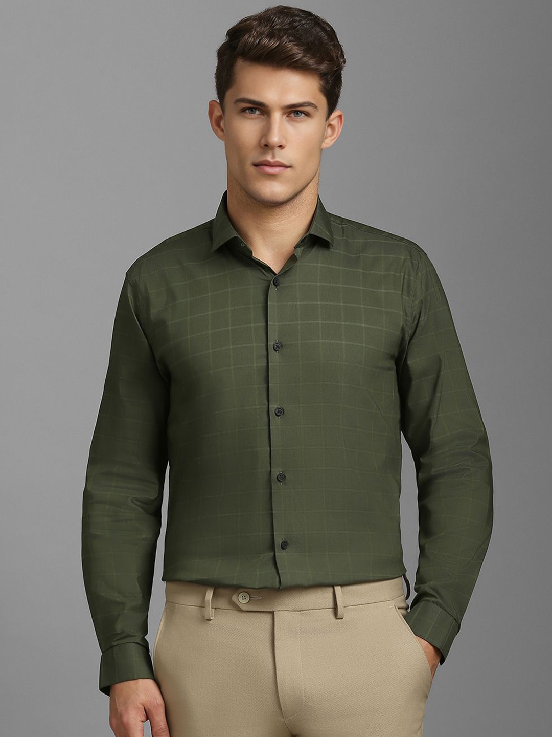 

Louis Philippe Sport Men Super Slim Fit Checked Casual Shirt, Olive