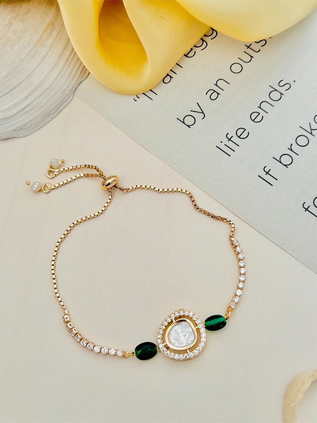 

ABDESIGNS Brass American Diamond Gold-Plated Charm Bracelet