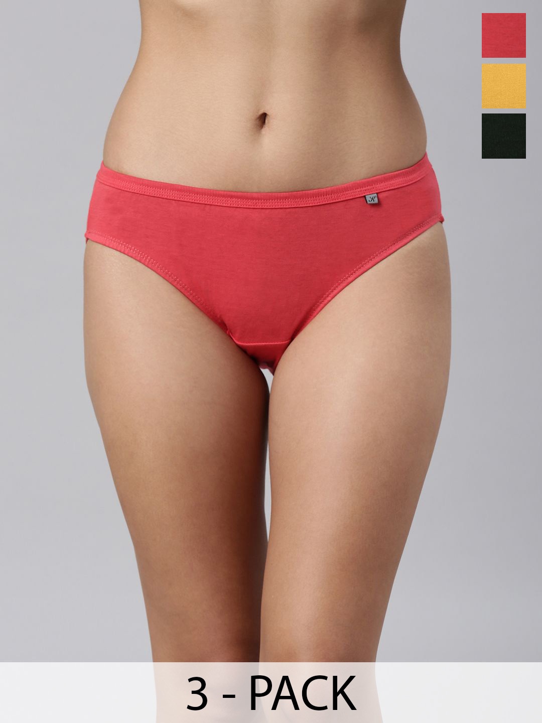 

Kryptic Women Pack Of 3 Pure Cotton Mid-Rise Bikini Briefs, Green
