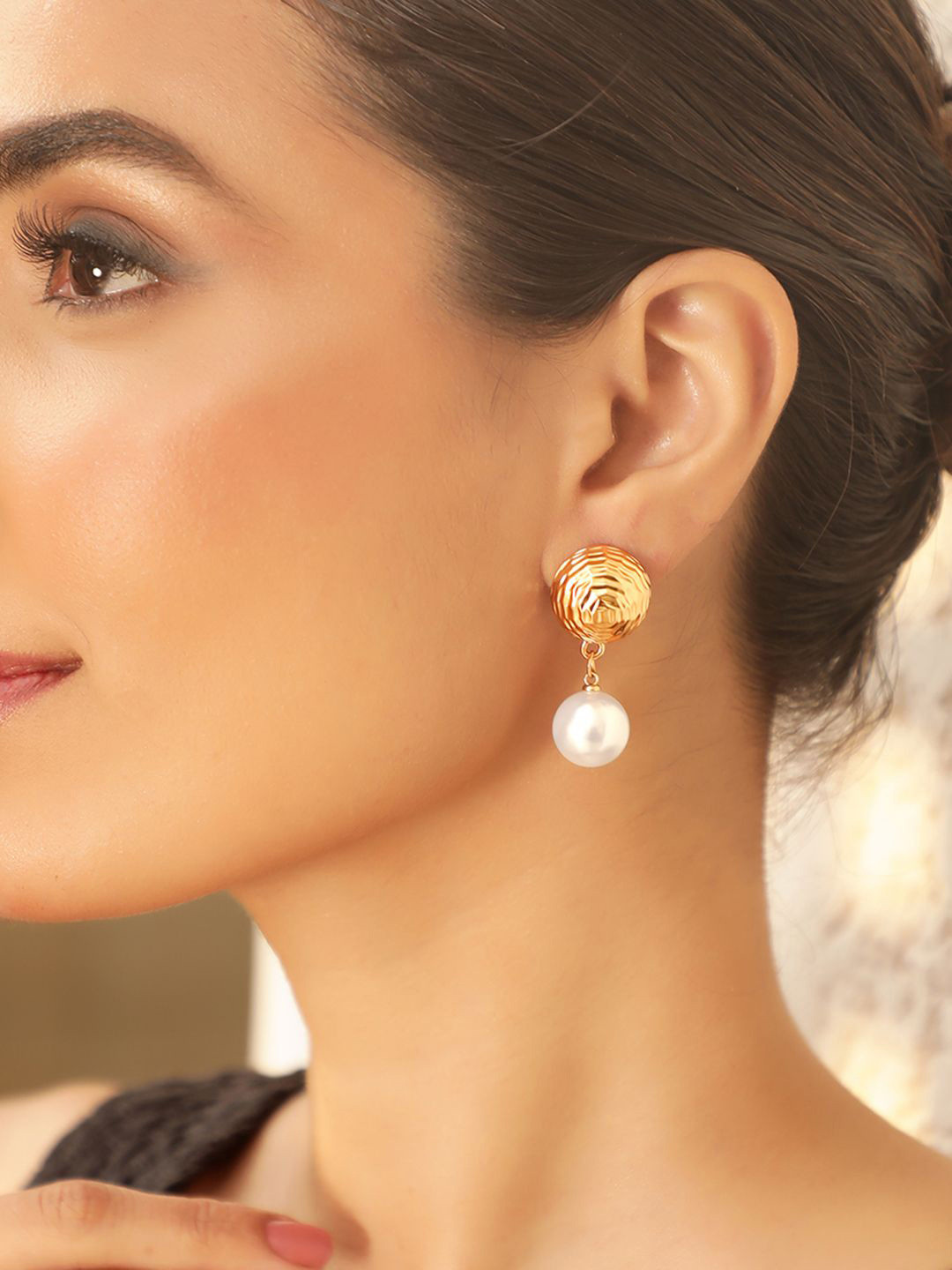 

Rubans 18K Gold Plated Fashionable Contemporary Pearl Drop Earrings Stylish Jewelry