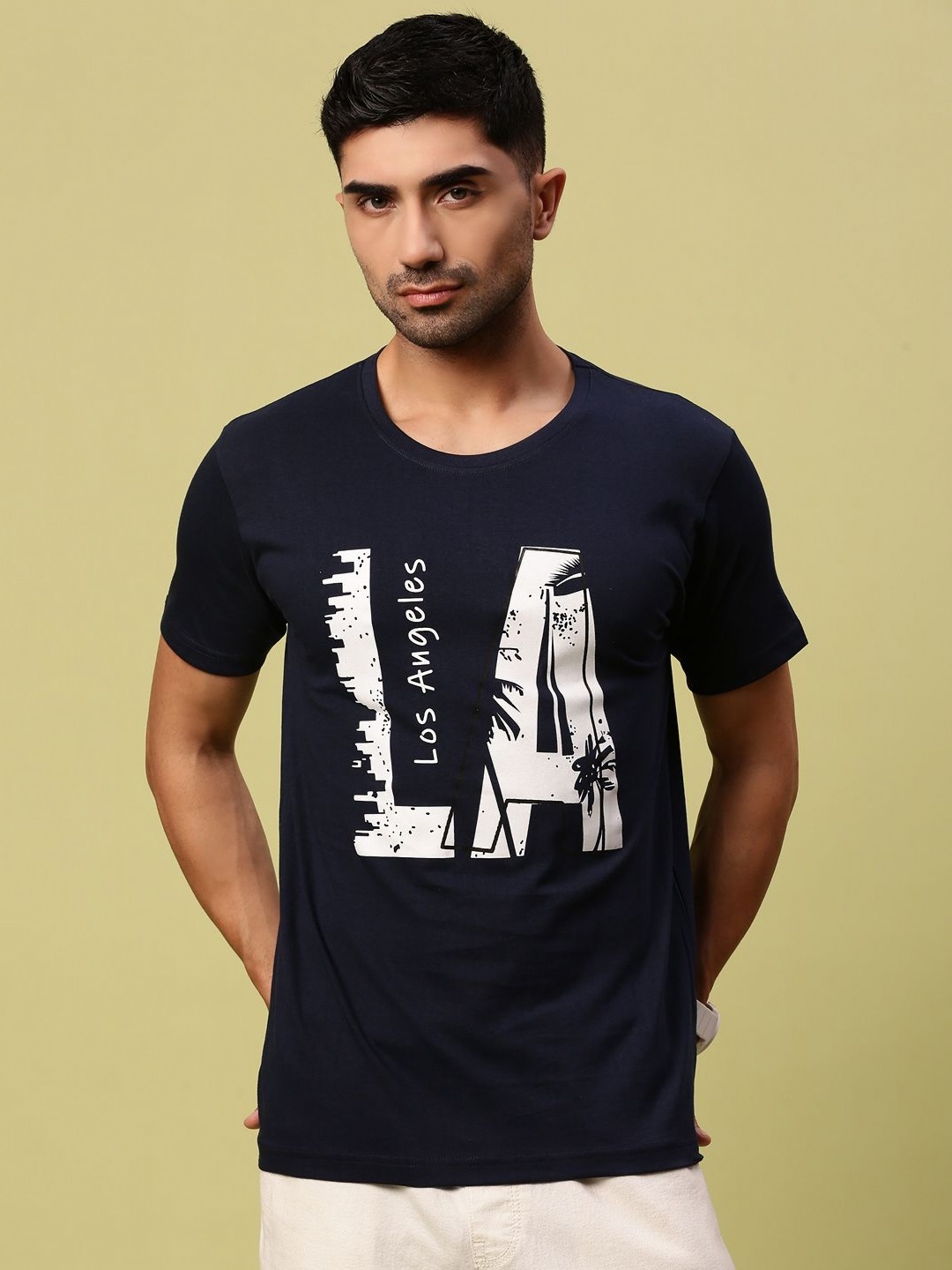 

Urban Dog Men Typography Printed Round Neck Cotton T-shirt, Navy blue