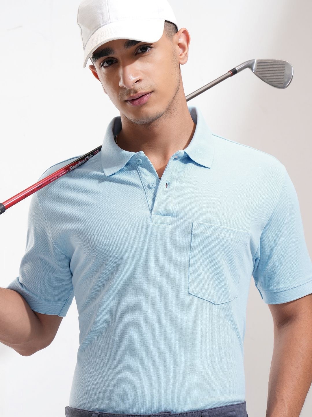 

HIGHLANDER Men Solid Polo Collar Cotton Relaxed Fit T-shirt, Blue