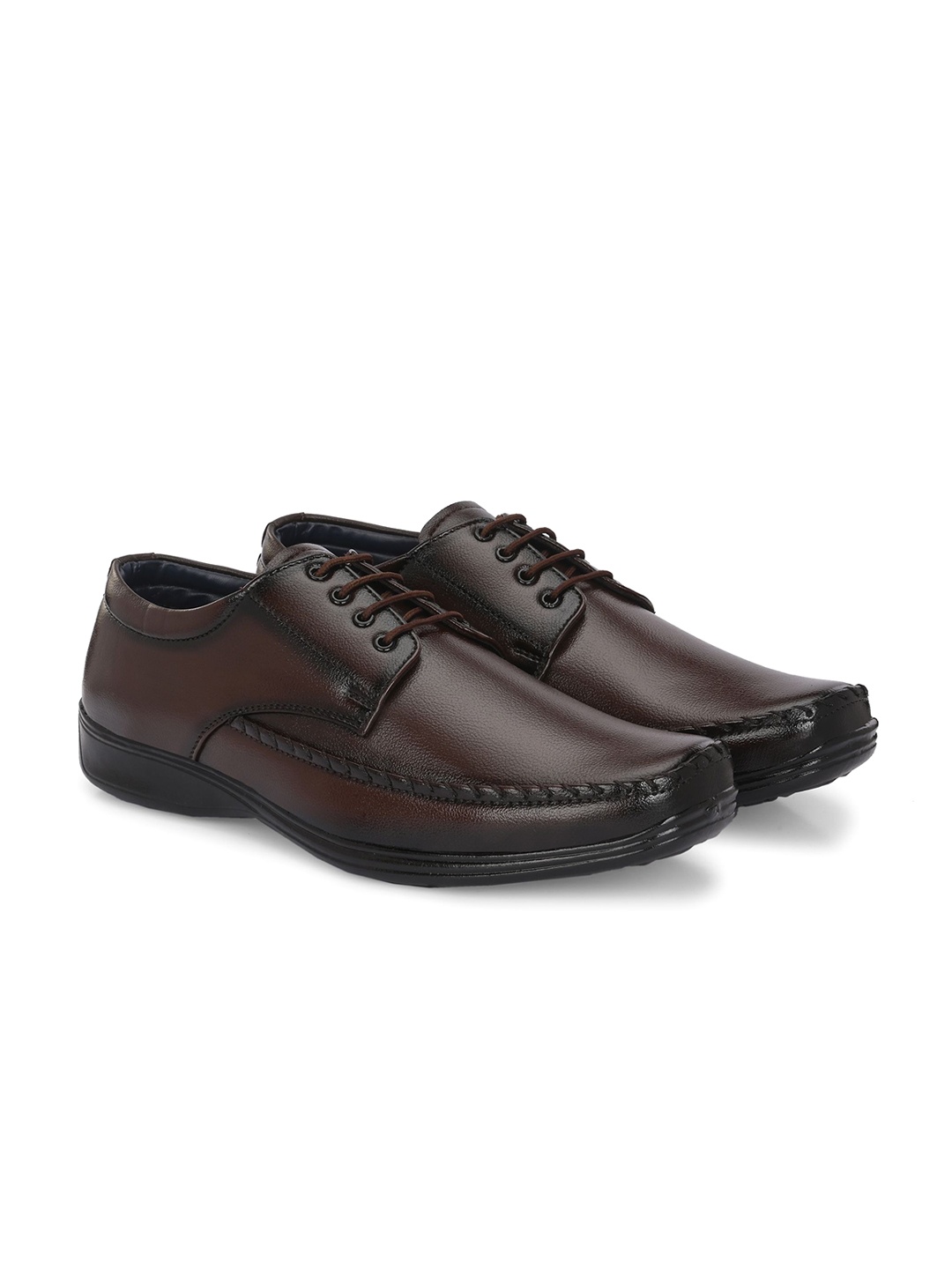 

Azzaro Black Men Textured Formal Derby Lace-Ups Formal Shoes, Brown