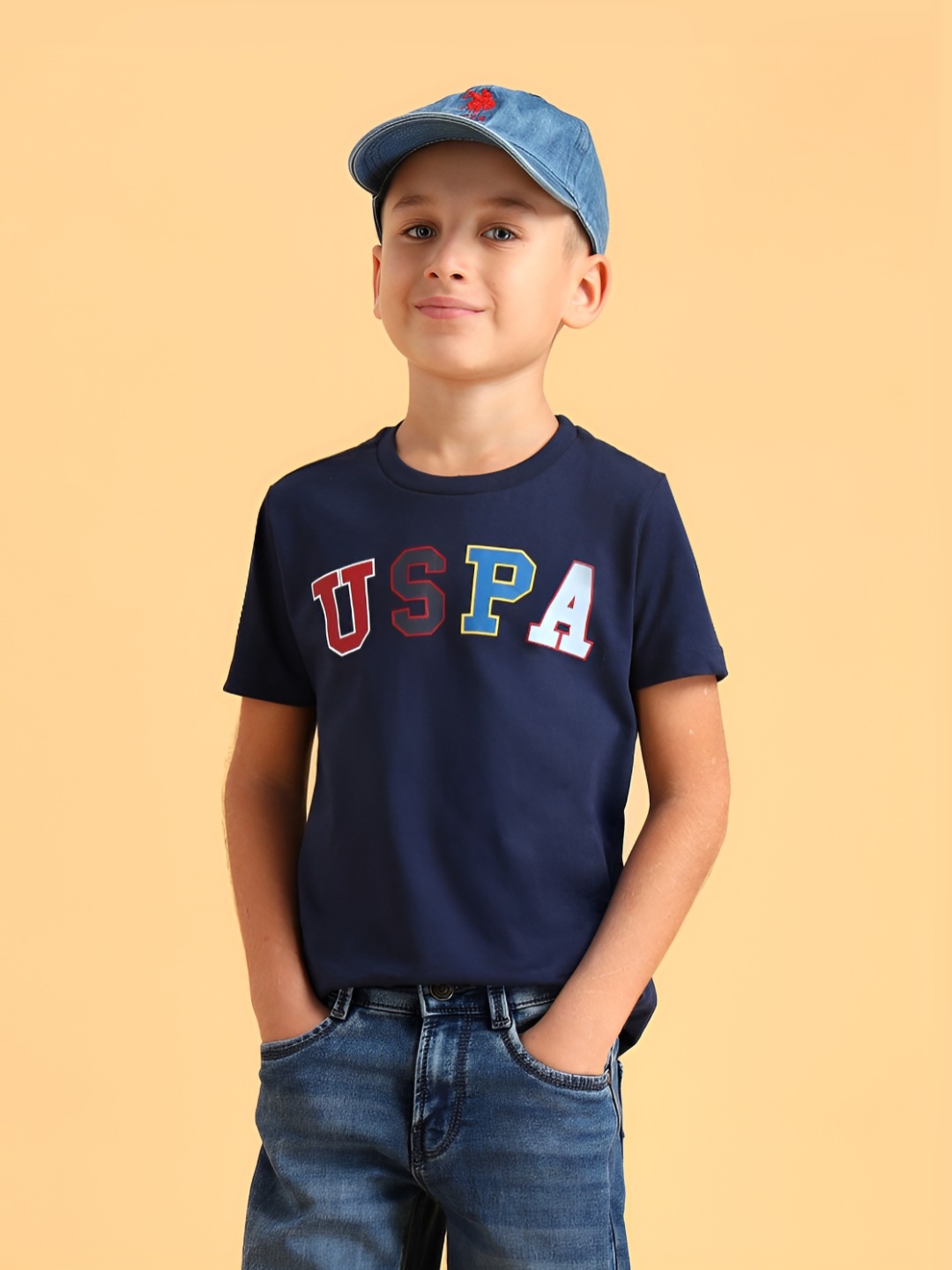 

U.S. Polo Assn. Kids Boys Typography Printed Round Neck Cotton T-shirt, Blue
