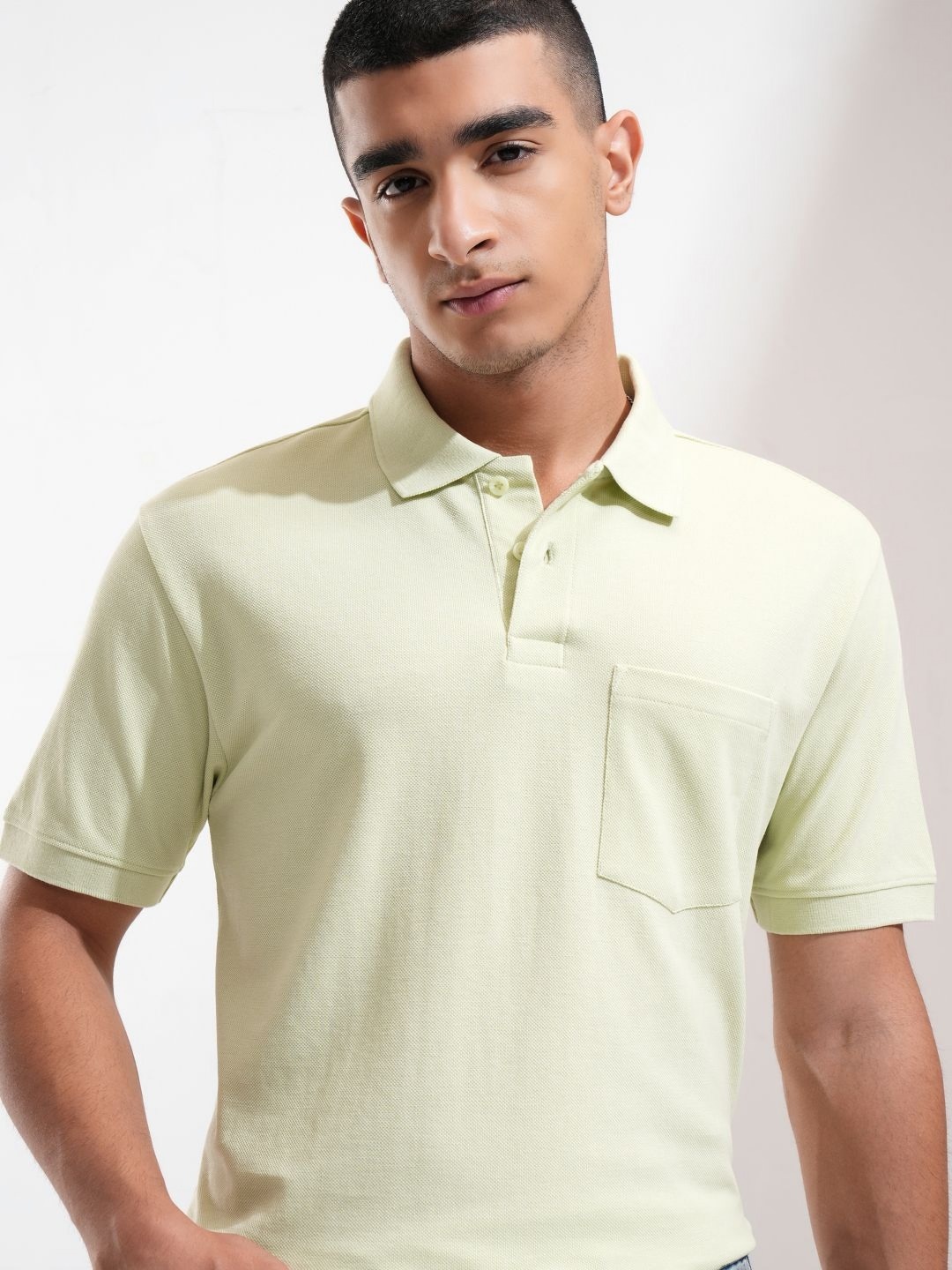 

HIGHLANDER Men Solid Polo Collar Cotton T-shirt, Lime green