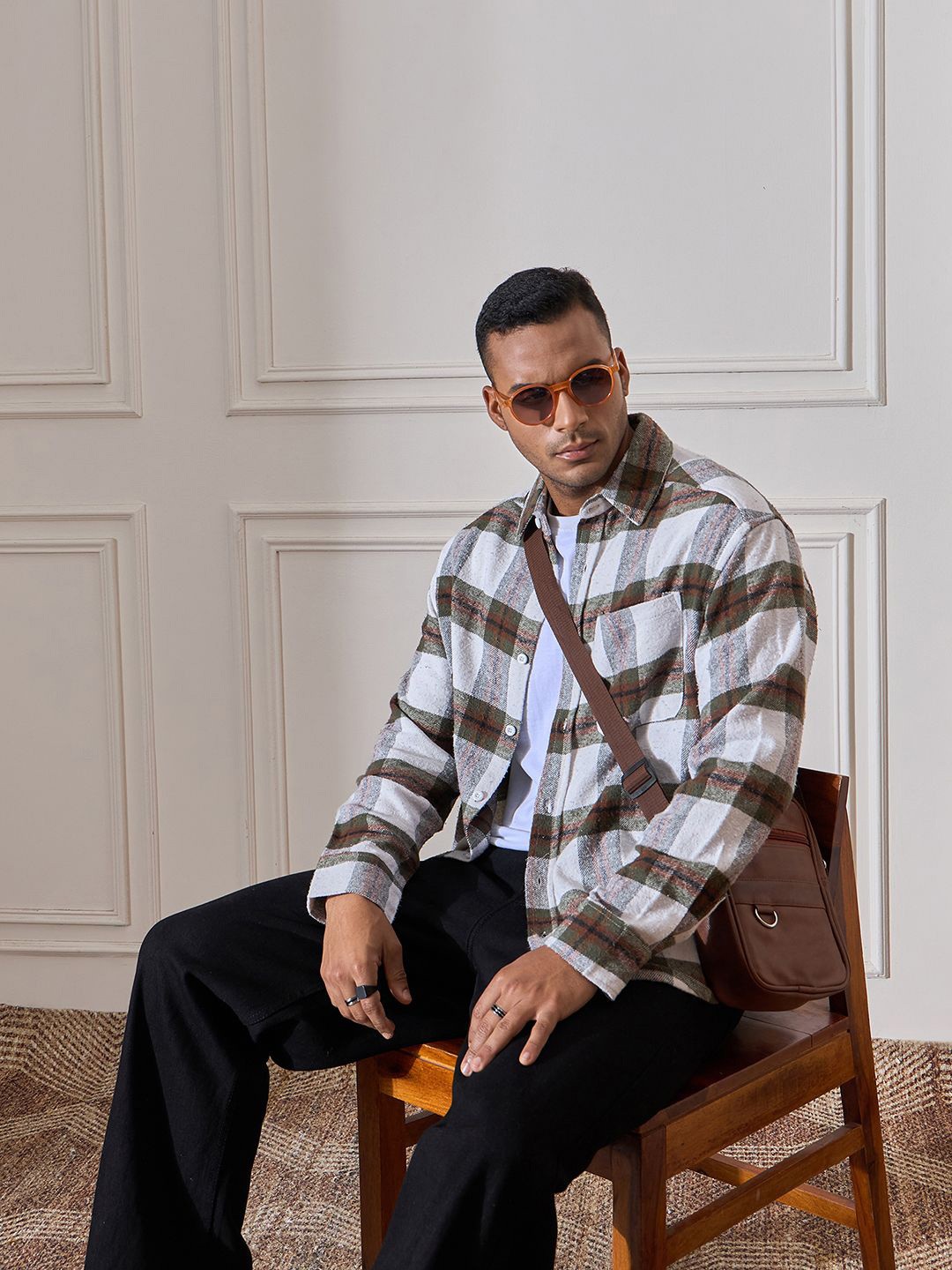 

CHIMPAAANZEE Men Spread Collar Checked Oversized Casual Shirt, Green