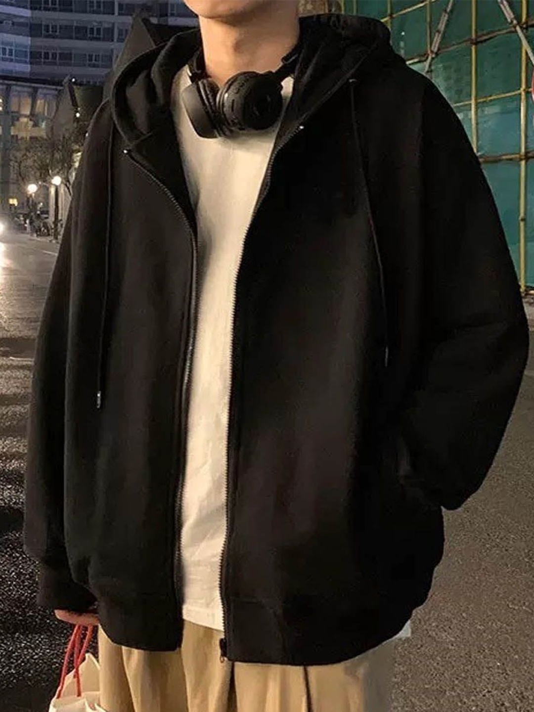 

StyleCast Men Solid Hood Front-Open Sweatshirt, Black