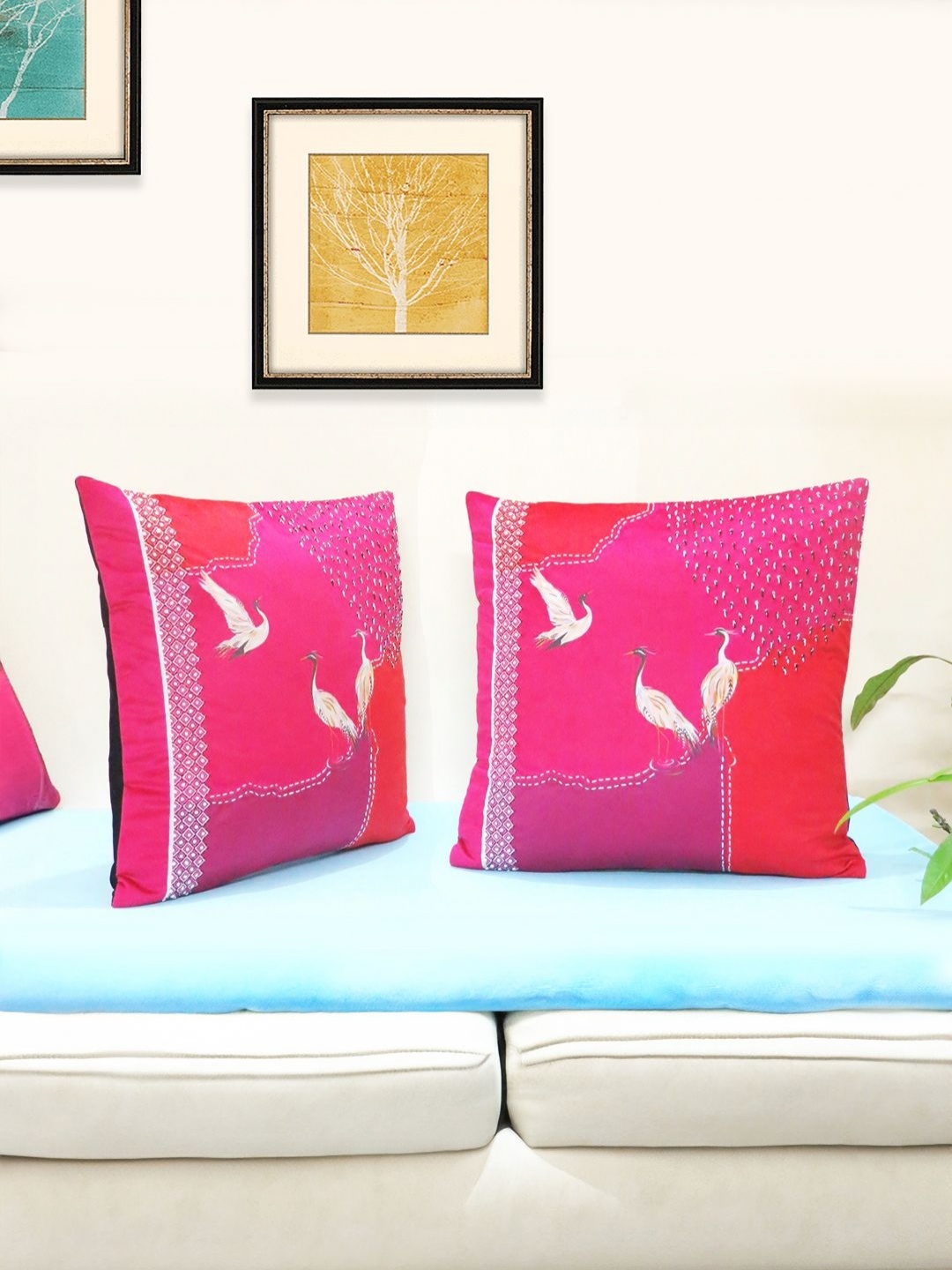 

Mid July Home Pink & White 2 Pieces Colourblocked Velvet Square Cushion Covers
