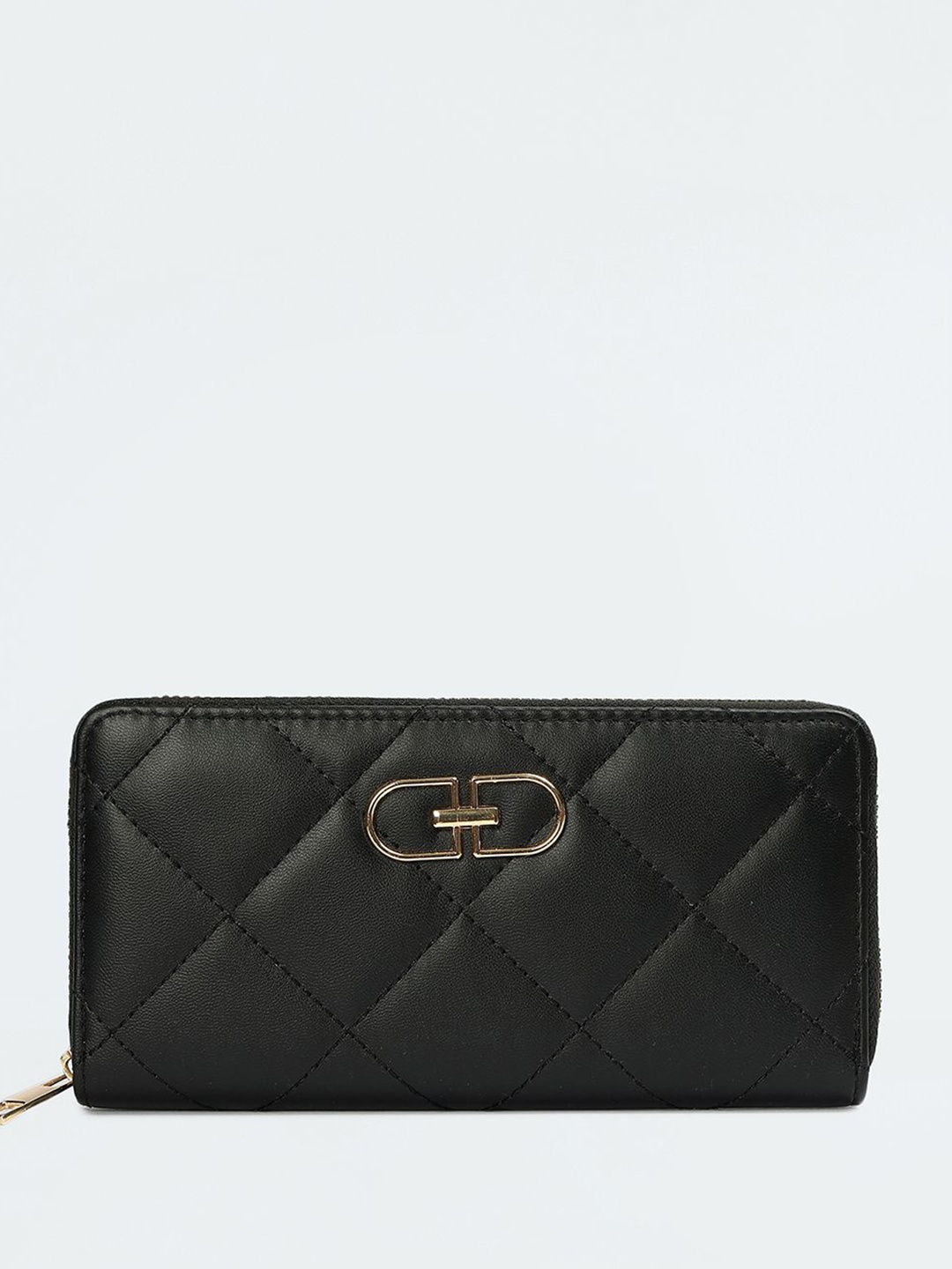 

max Women Quilted PU Zip Around Wallet, Black