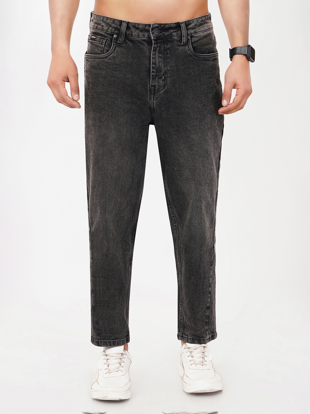 

MEGHZ Men Cropped High-Rise Heavy Fade Stretchable Jeans, Black