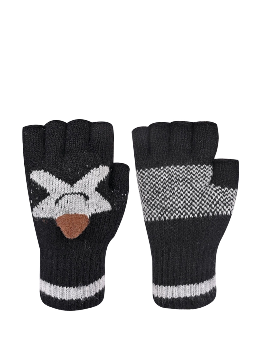 

LOOM LEGACY Women Patterned Acrylic Fingerless Gloves, Black