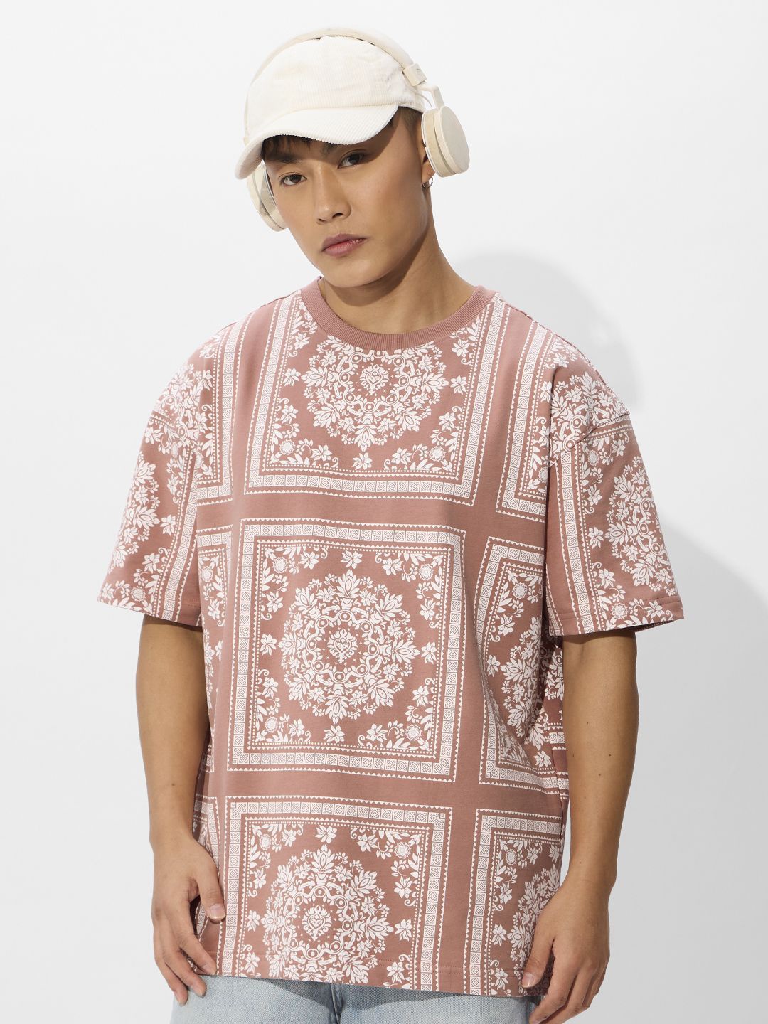 

The Souled Store Men Graphic Printed Round Neck Cotton Oversized T-shirt, Peach