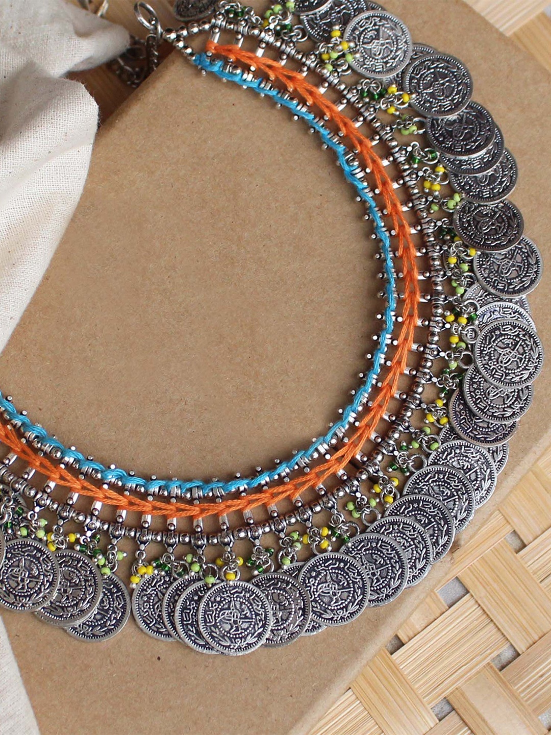 

BeAbhika Silver-Plated Beaded Coin Necklace