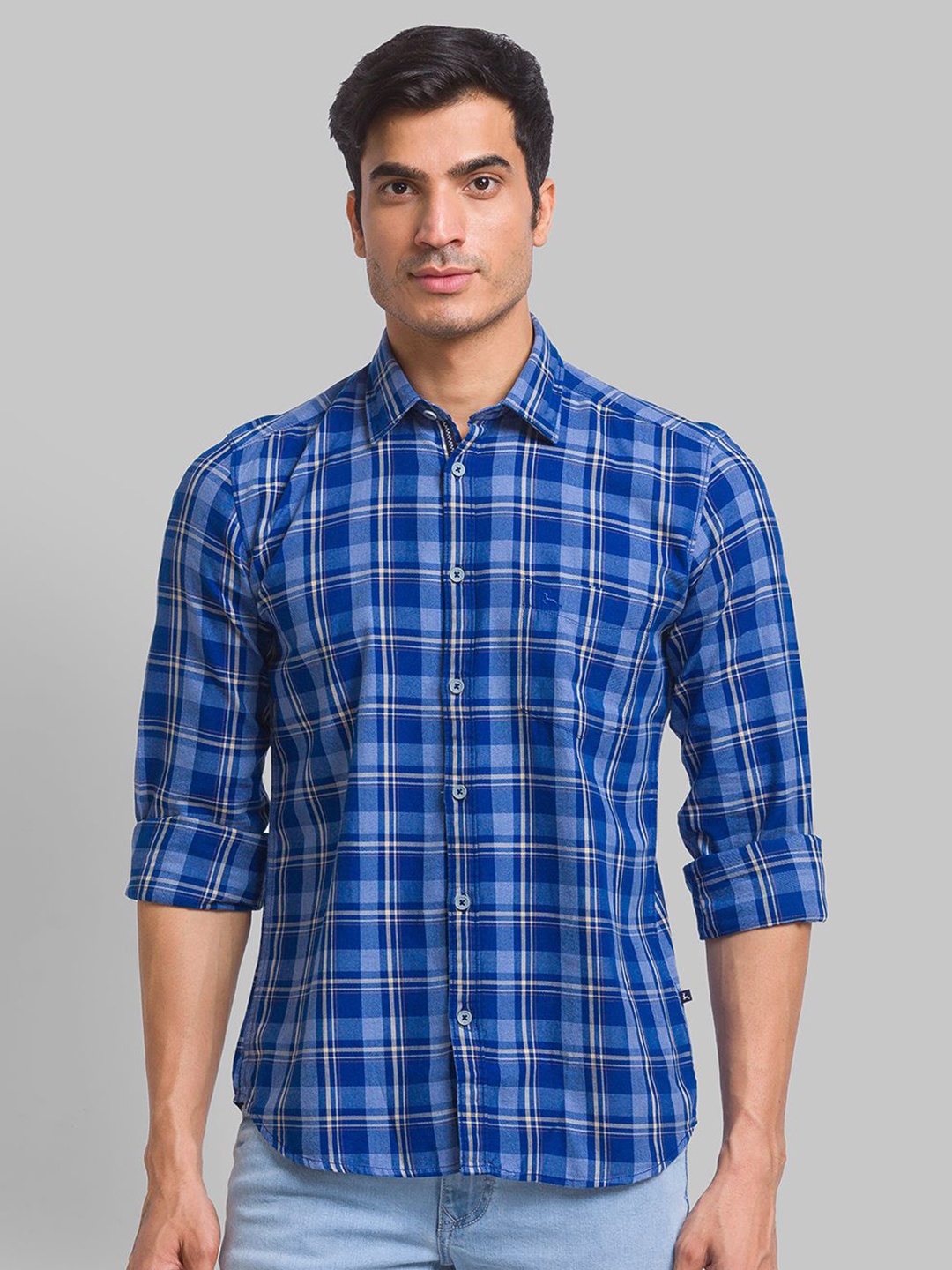 

Parx Men Slim Fit Opaque Checked Casual Shirt, Blue