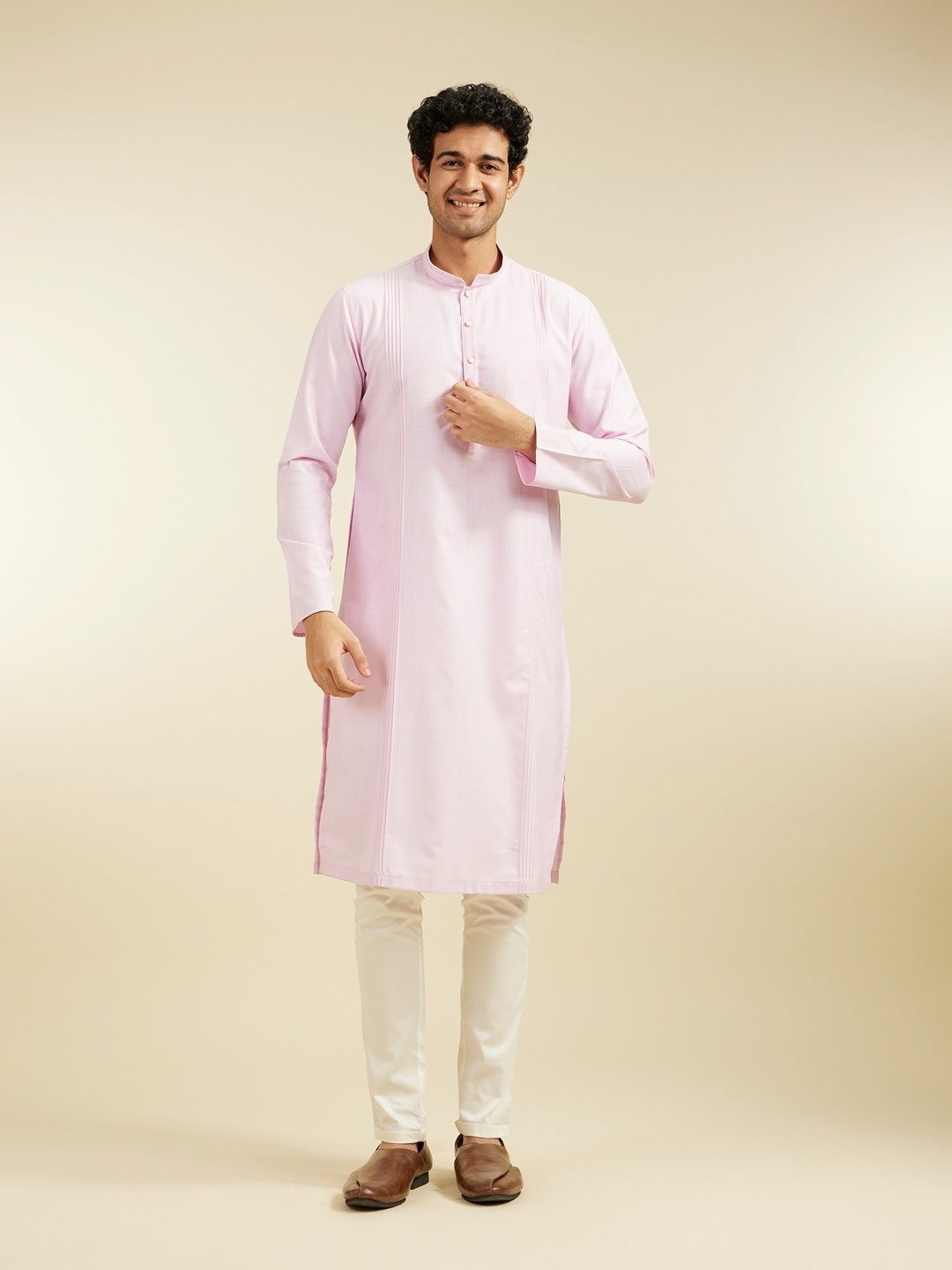 

Diwas by Manyavar Mandarin Collar Straight Kurta, Pink