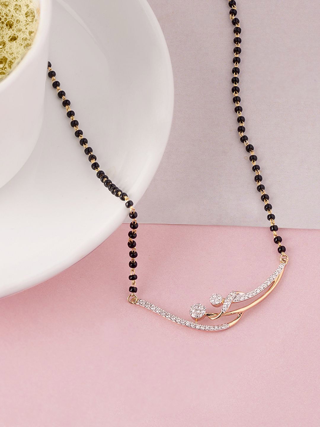 

Mia by Tanishq Women Graceful Swirl 18KT BIS Hall Mark Gold & Diamond Mangalsutra-6.97gm, Yellow
