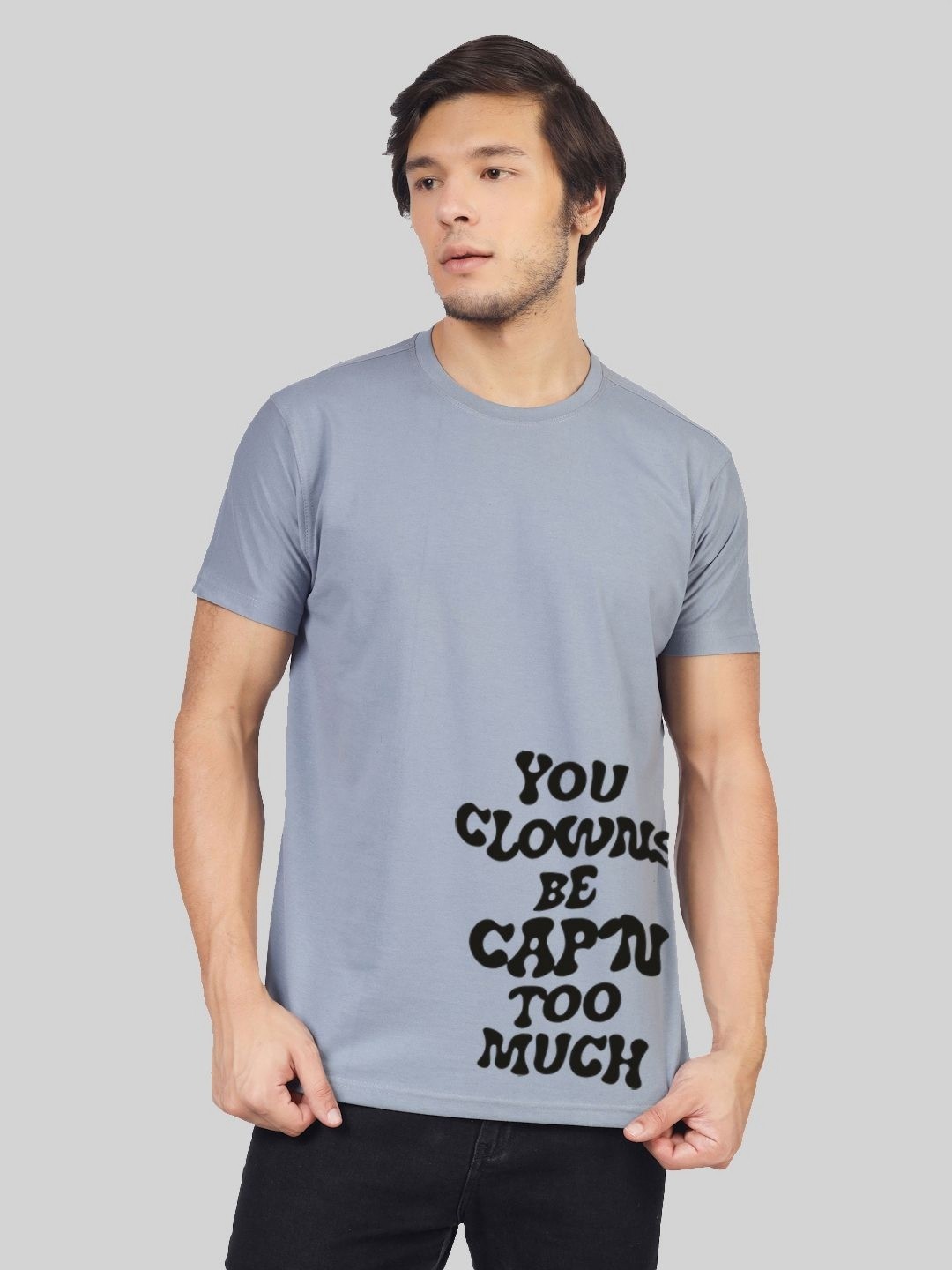 

Greylongg Men Graphic Printed Round Neck Cotton T-shirt, Grey