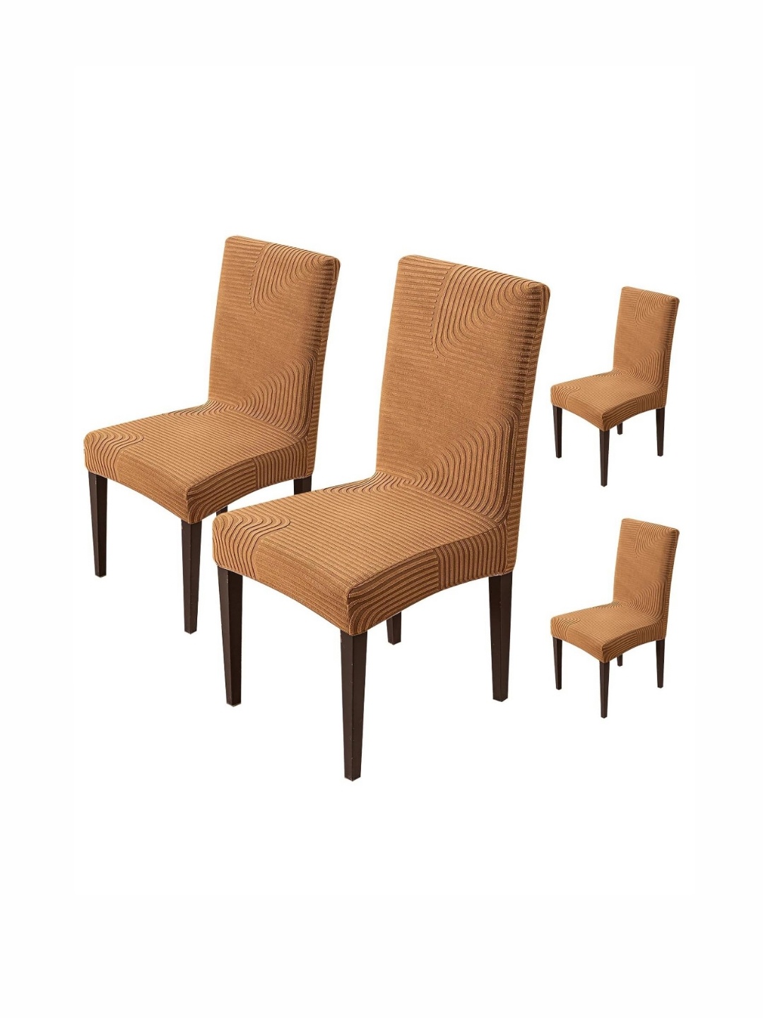

HOUSE OF QUIRK Camel Brown 4 Pieces Striped Jacquard Removable Chair Covers