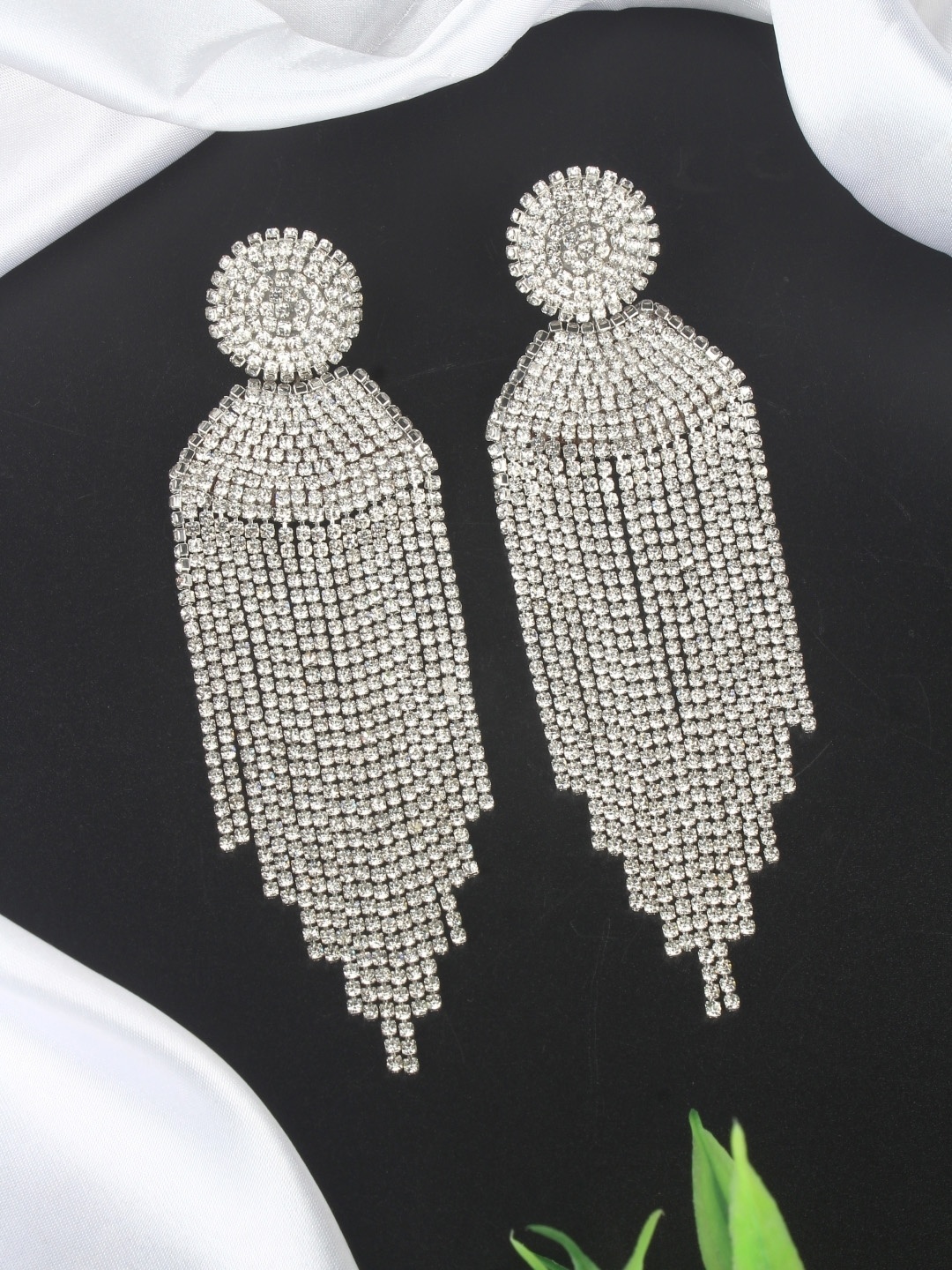 

KPOP Silver-Plated Contemporary Rhinestone Studded Drop Earrings