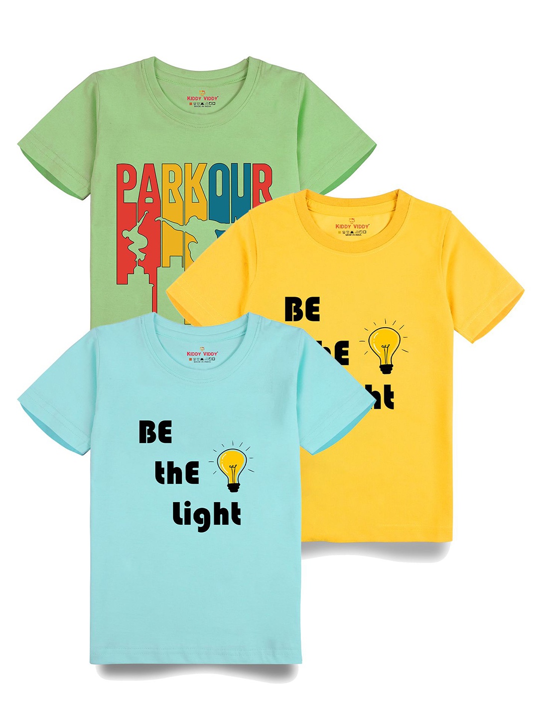 

AUSK Boys Pack Of 3 Graphic Printed Round Neck Cotton T-shirts, Yellow