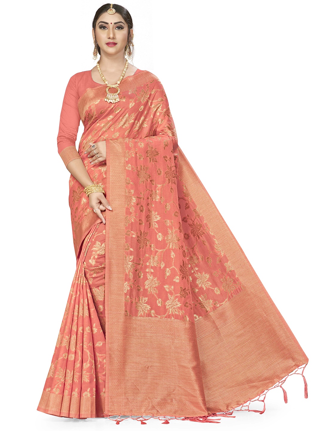 

Maroosh Woven Design Zari Banarasi Saree, Pink