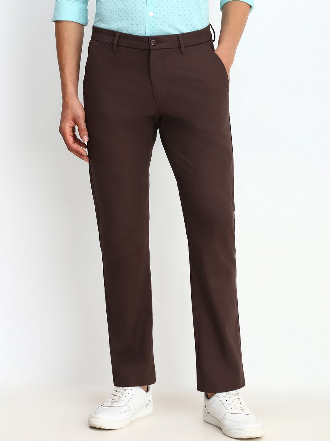 

Allen Solly Men Solid Regular Trousers, Brown
