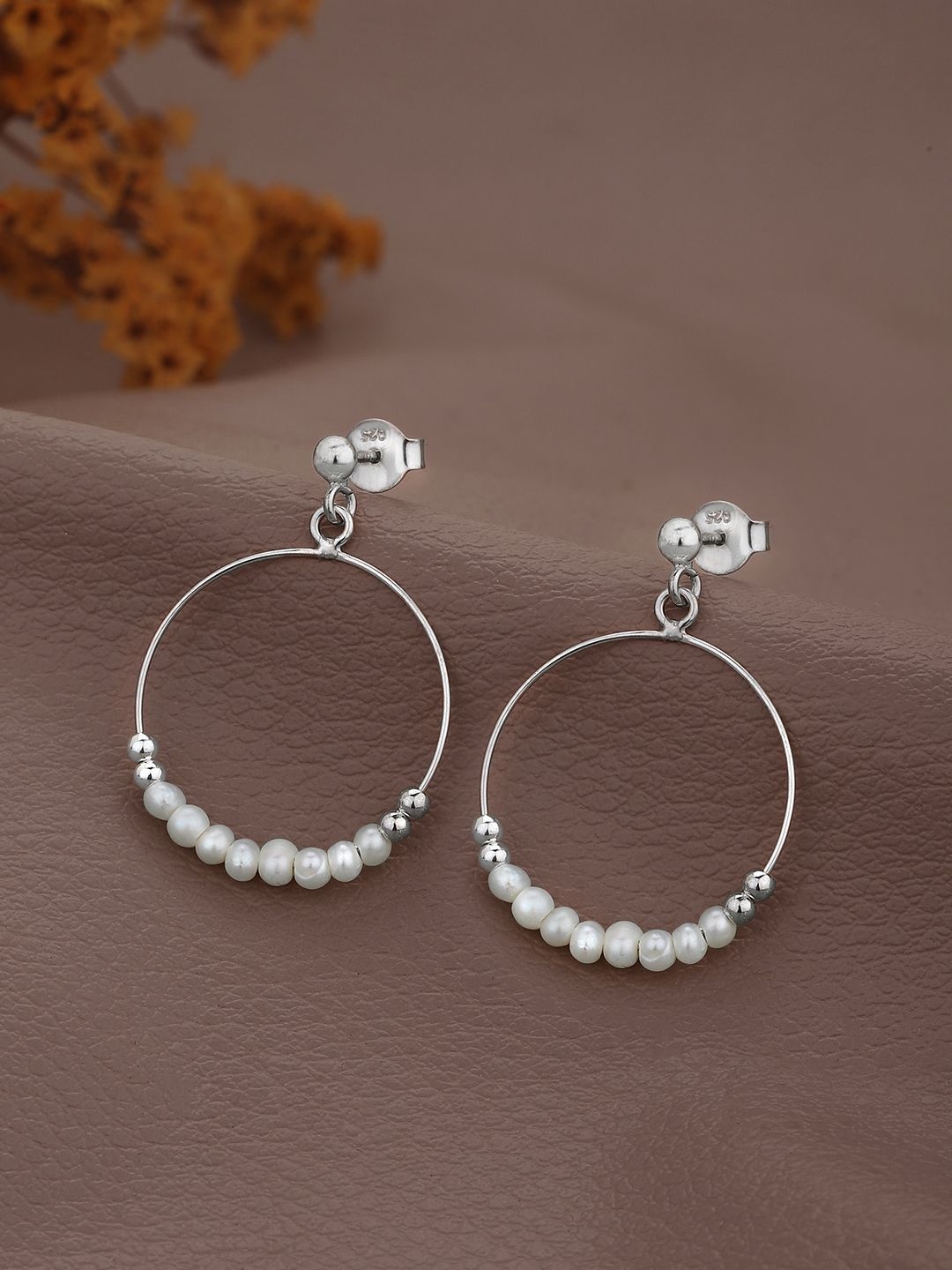 

Sangria Rhodium-Plated 925 Sterling Silver Pearls Circular Drop Earrings