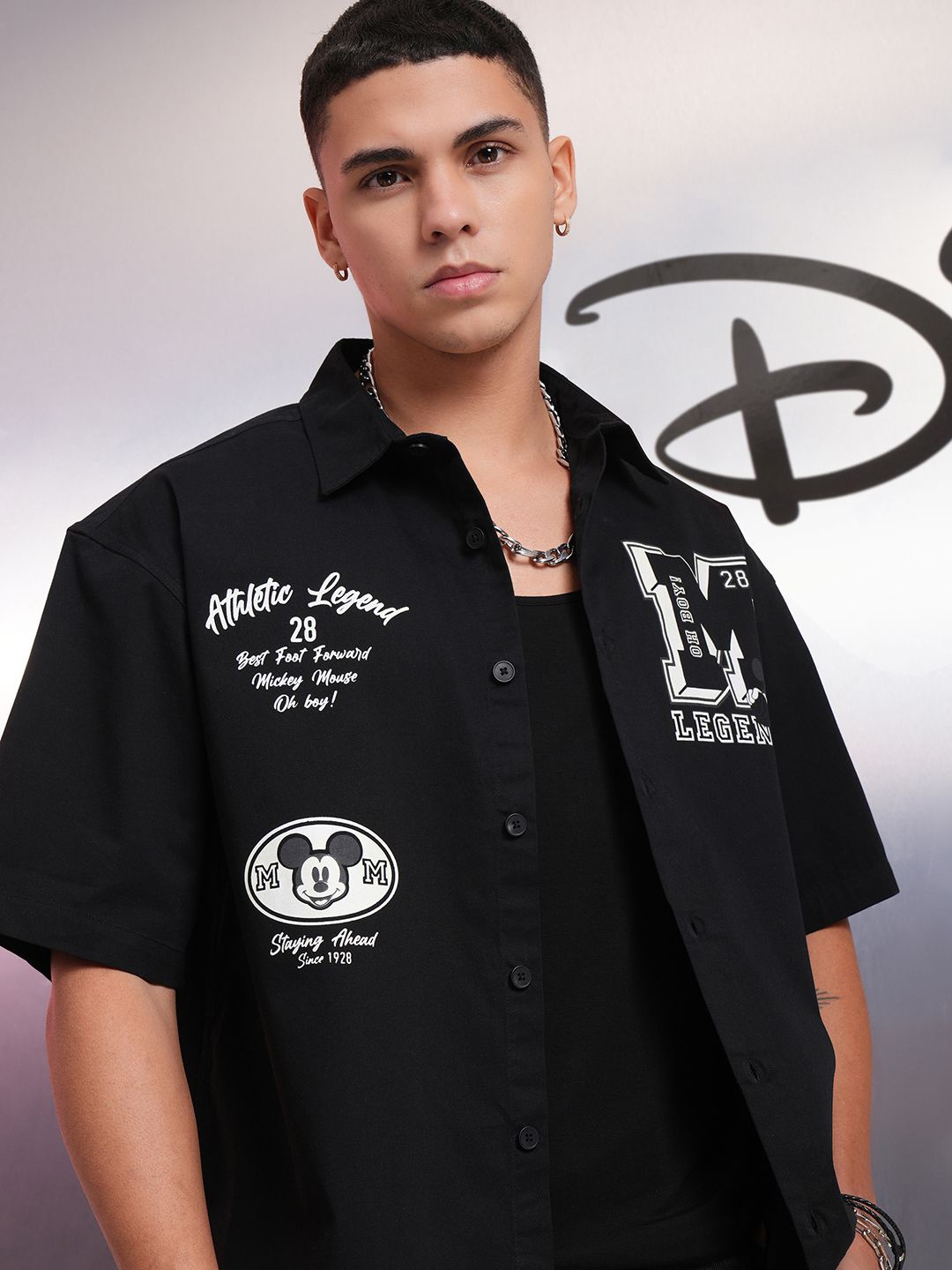 

Highlander Disney Men Mickey Printed Oversized Casual Shirt, Black