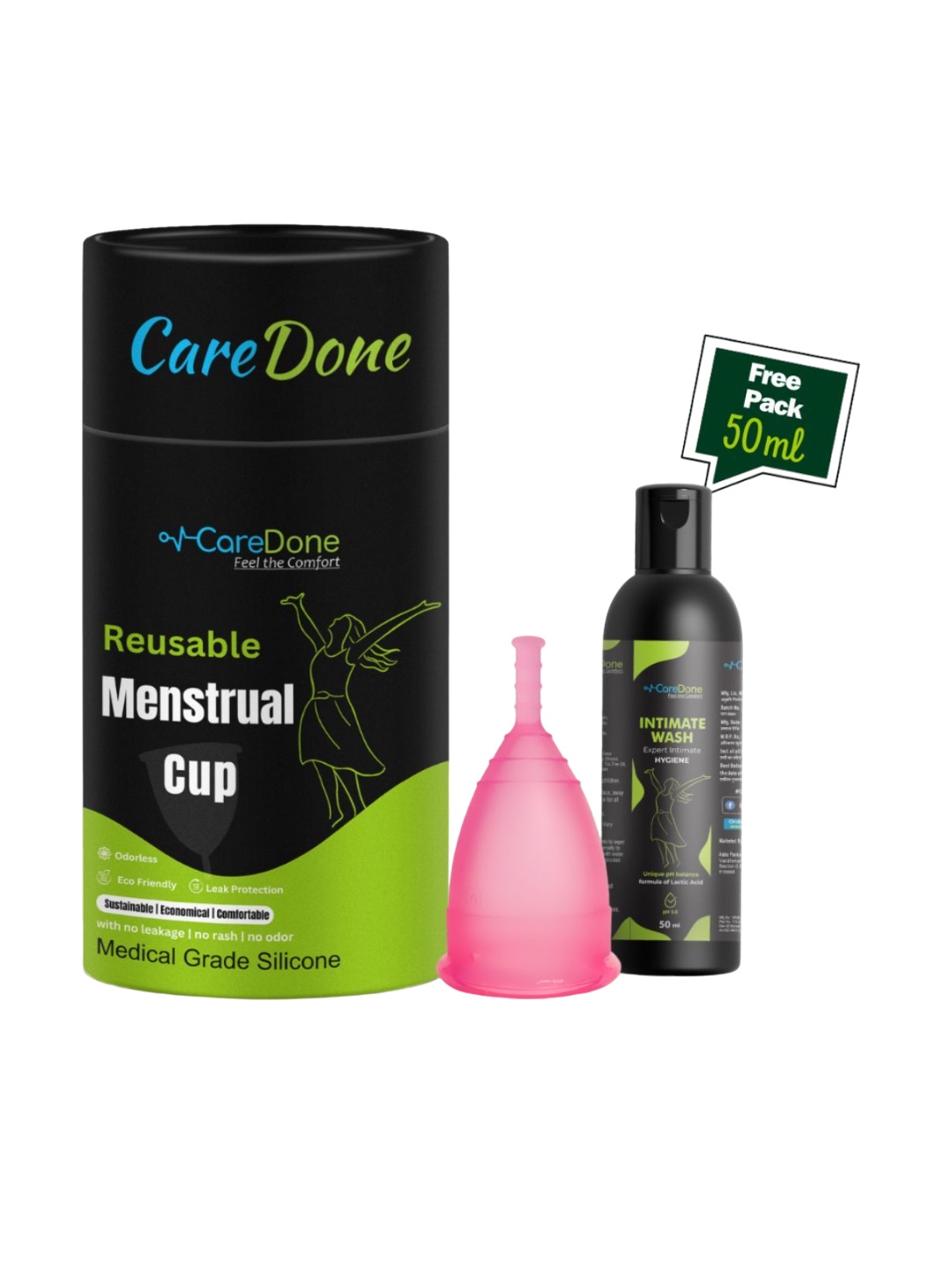 

CareDone Washable & Leakproof Menstrual Cup - M With Free Intimate Wash- 50 ml, Pink