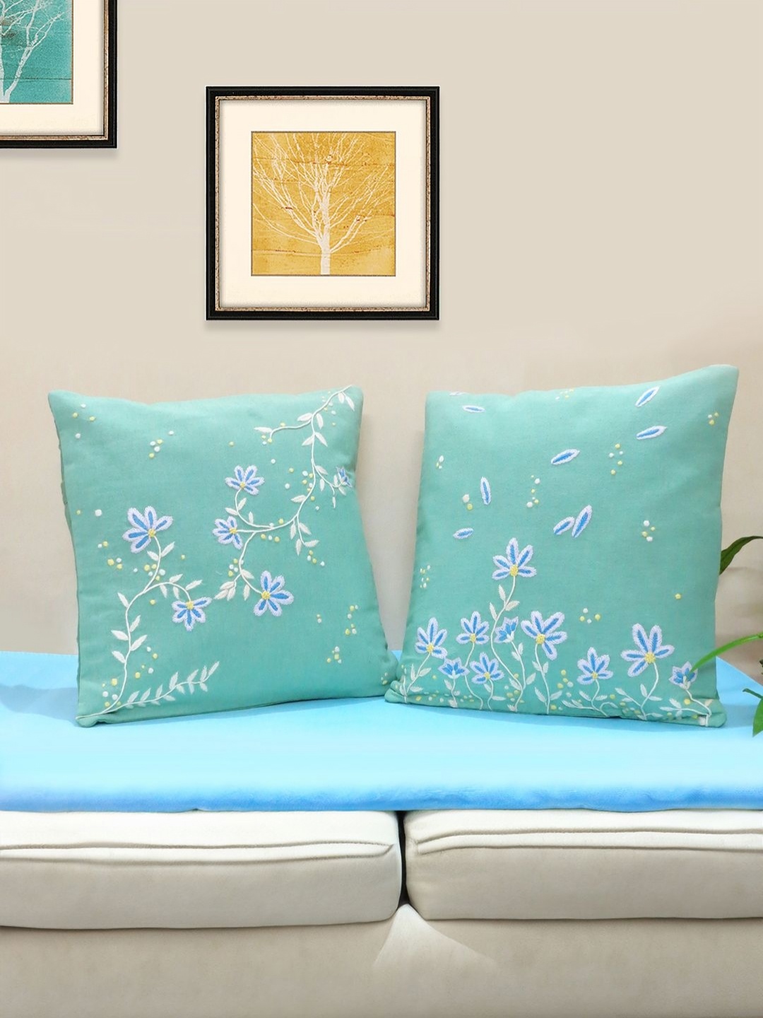 

Mid July Home Green & White 2 Pieces Floral Square Cushion Covers