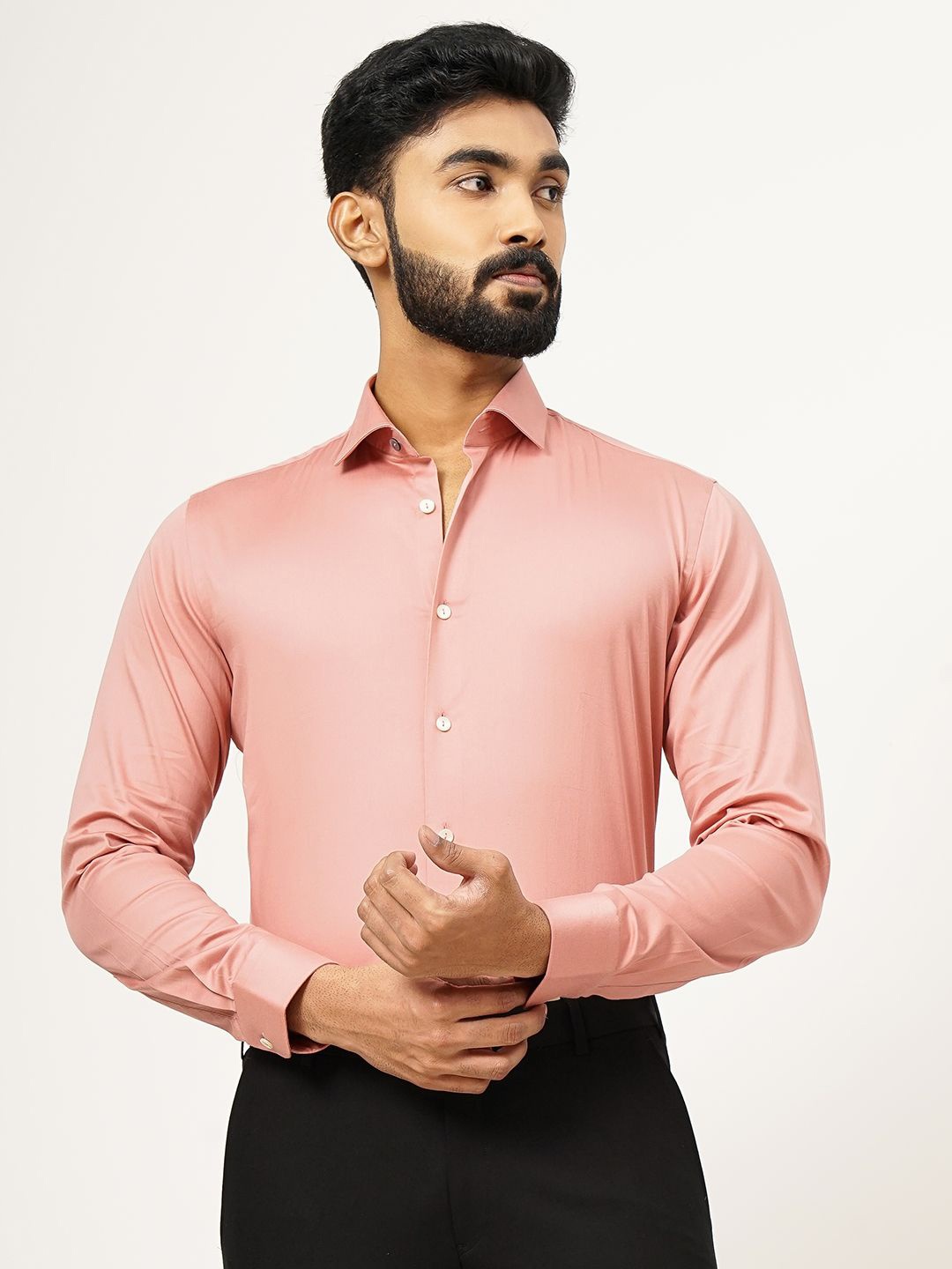 

WYRE Men Spread Collar Solid Cotton Slim Fit Formal Shirt, Peach
