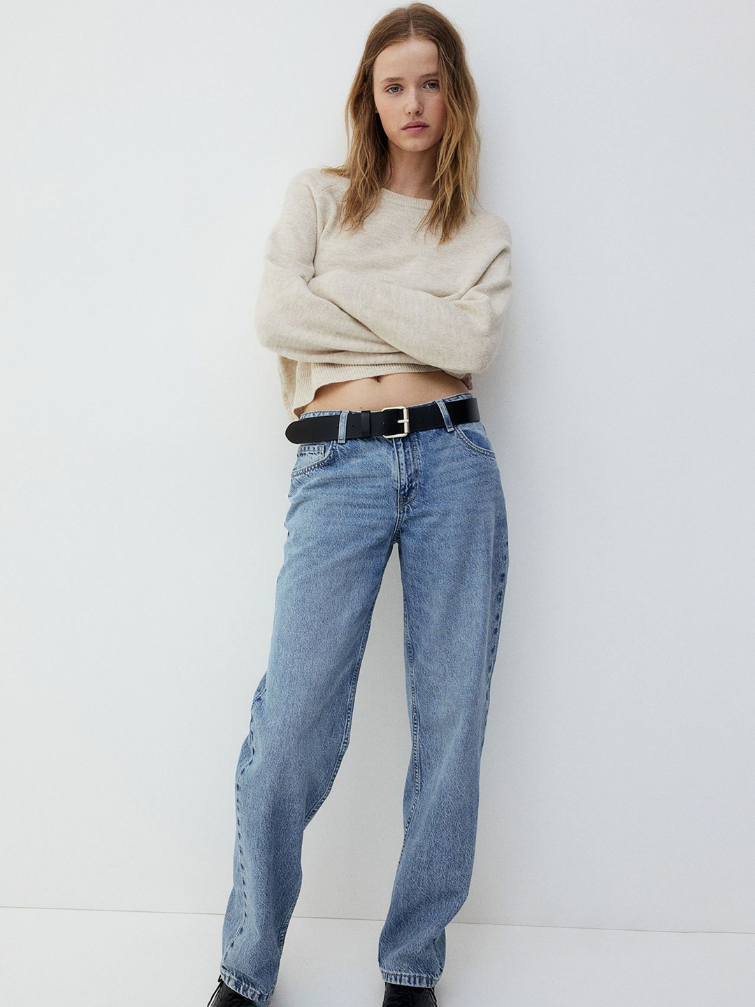

H&M Women Pure Cotton Straight Regular Jeans, Blue